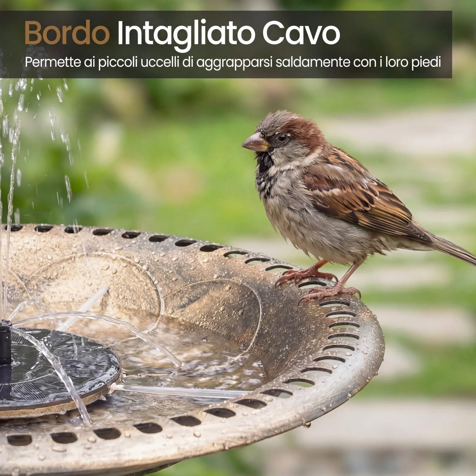 COSTWAY Mangiatoia per Uccelli da Esterno 2 in 1, Fontana con 6 Ugelli, Resistente alle Intemperie per Giardino