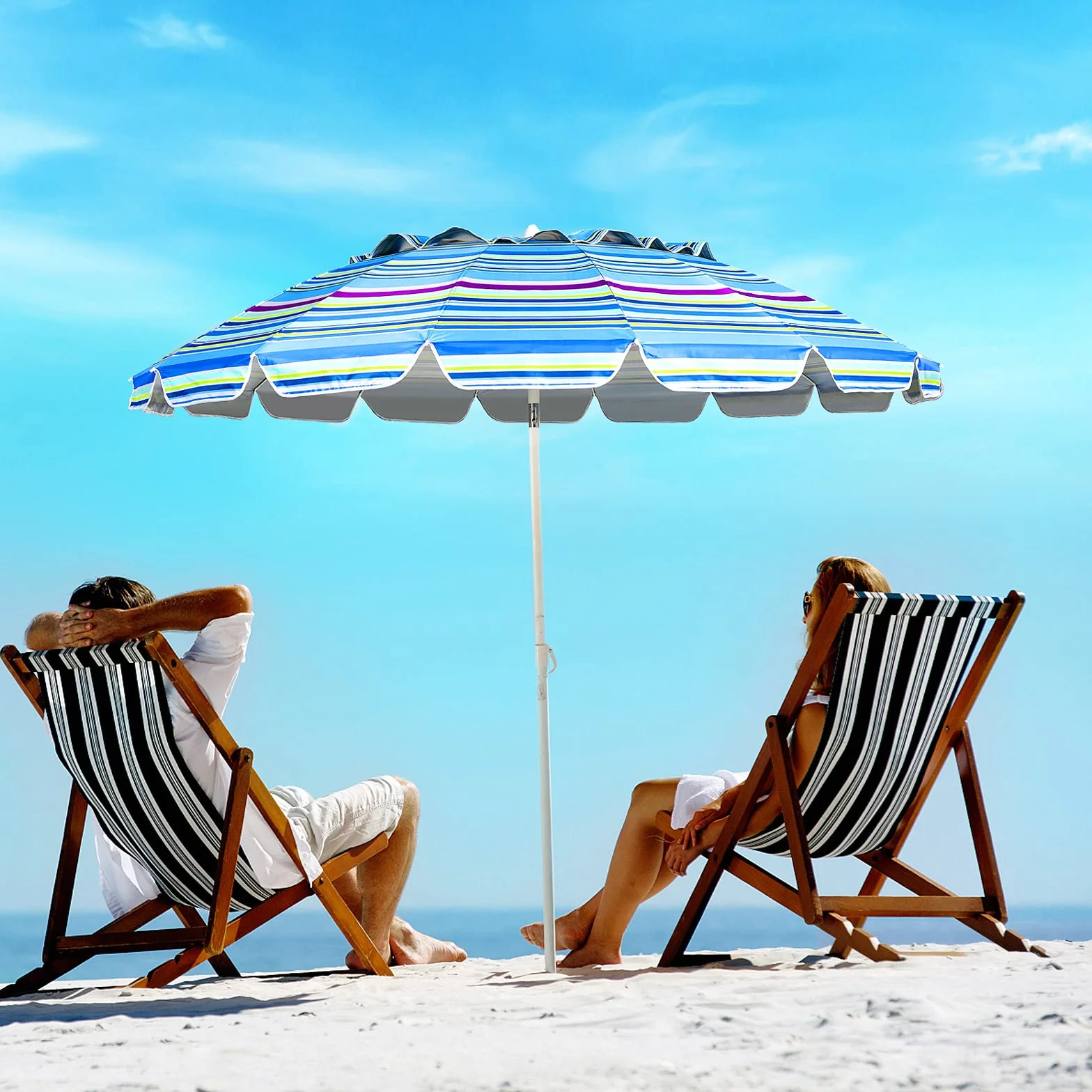 COSTWAY Ombrellone da Spiaggia 243 cm, Portabile, Inclinazione Regolabile, Filtro UV, con Borsa (Blu)