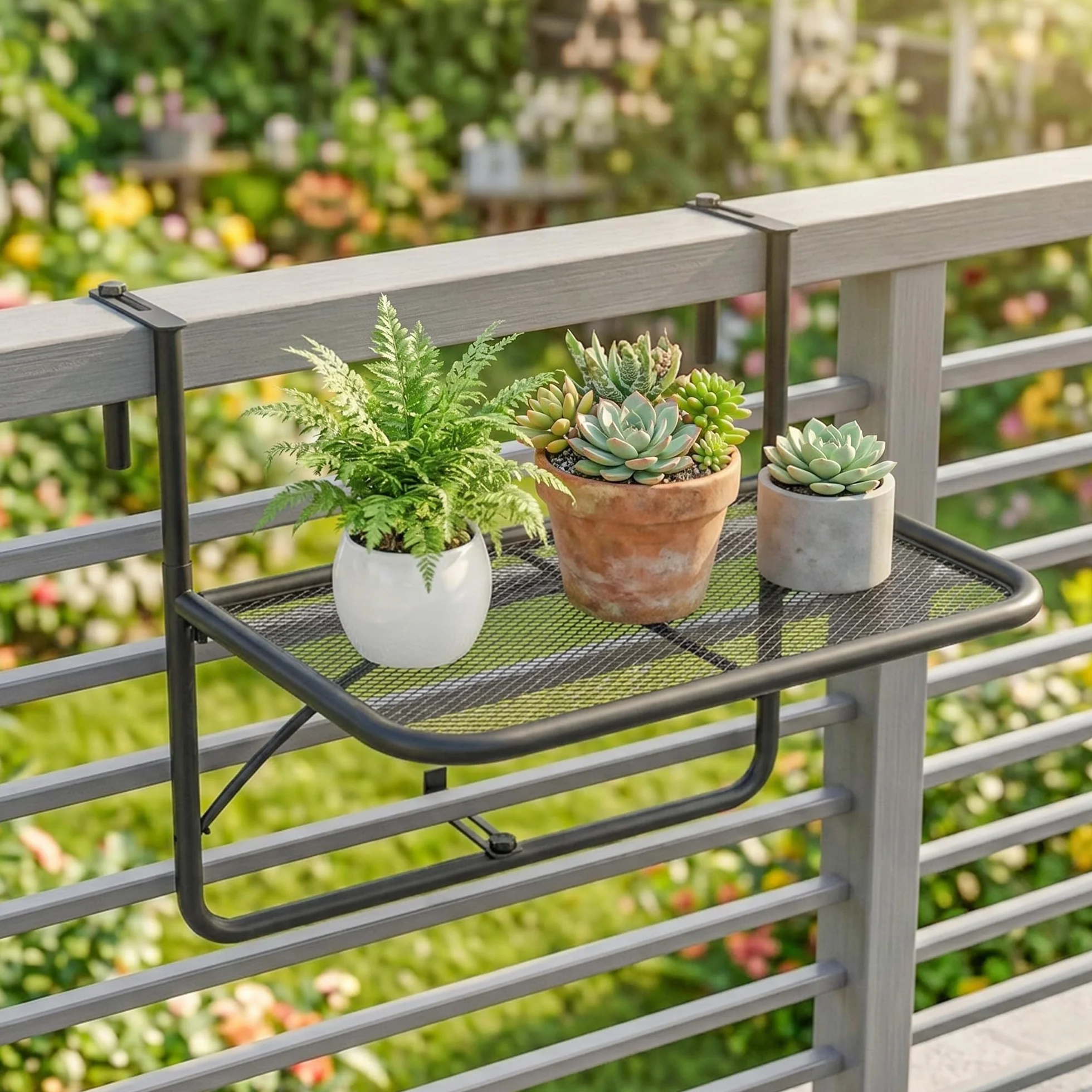 Outsunny Tavolino da Balcone Pieghevole in Metallo 3 Altezze Regolabili 60x56.5x45cm Nero