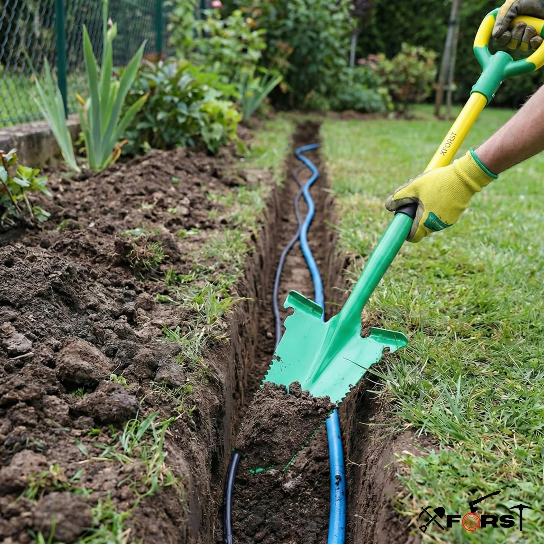 Xforst Vanga da Giardino SZ3 – Vanga con Sega per Radici 114 cm – Lama in Acciaio al Carbonio 25×35 cm – Manico in Fibra di Vetro Giallo con Impugnatura Ergonomica – Attrezzo da Giardinaggio e Outdoor