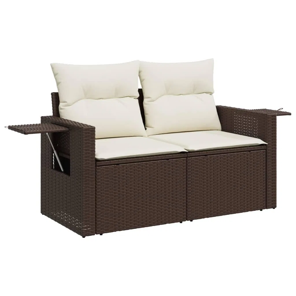 Divano da Esterno a 2 Posti Divano da Giardino 2 Posti Salotto da Giardino con Contenitore Divanetto da Esterno con Cuscini in Polyrattan-Marrone-2 Posti-2