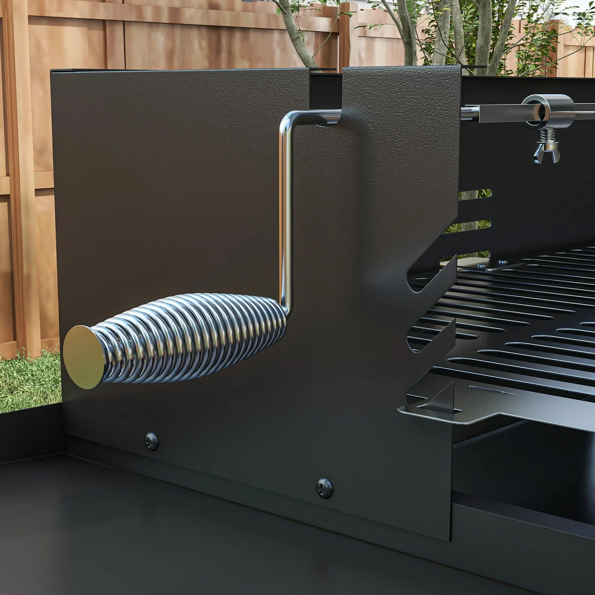Outsunny Barbecue a Carbone 3 Livelli in Acciaio Inox con Mensole Pieghevoli e Girarrosto, 118x32x90 cm, Nero