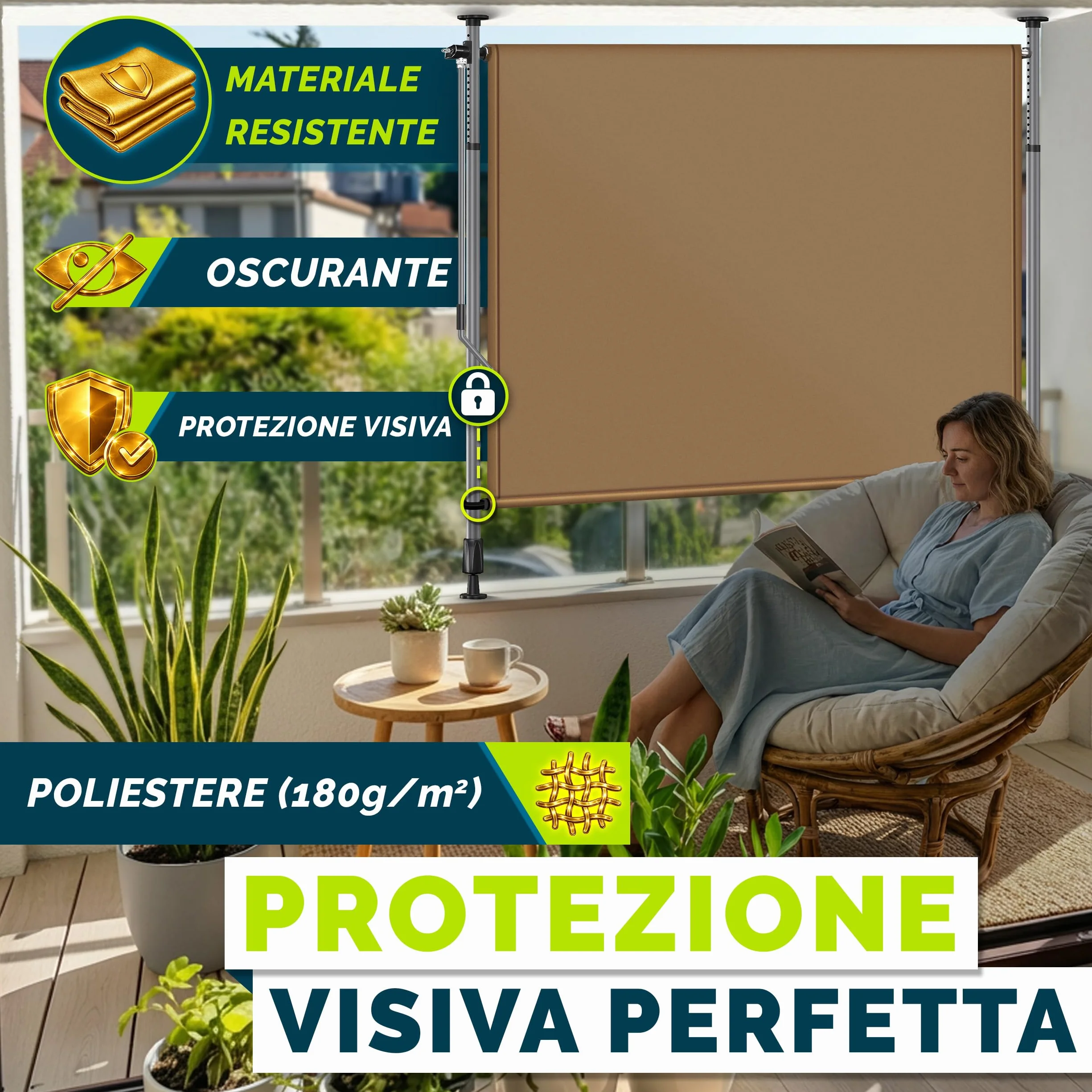 Tillvex Tenda da sole verticale per esterni 200 x 310 cm Taupe con manovella frangivista estraibile opaca balcone terrazza resistente intemperie