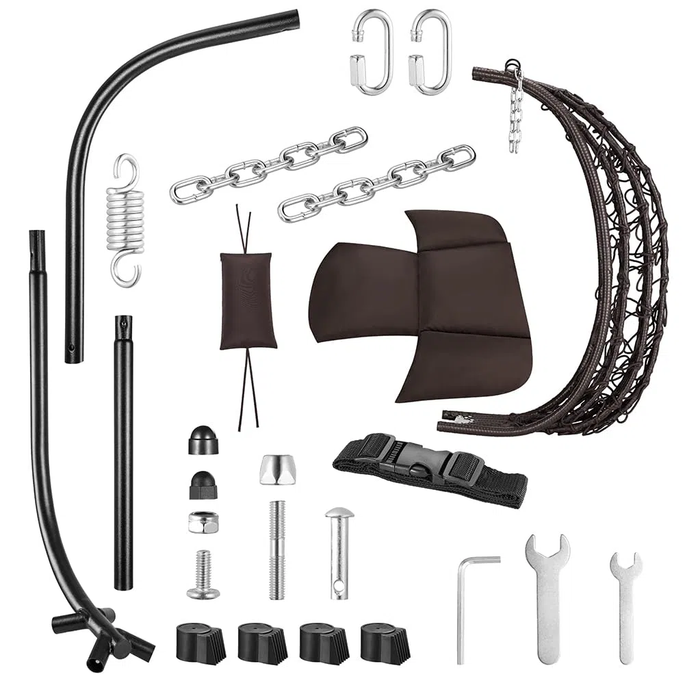 BAKAJI Poltrona Sospesa da Giardino Sedia Dondolo Amaca Pensile Esterno Struttura Metallo Rattan 198 x 110 x 95 cm Marrone