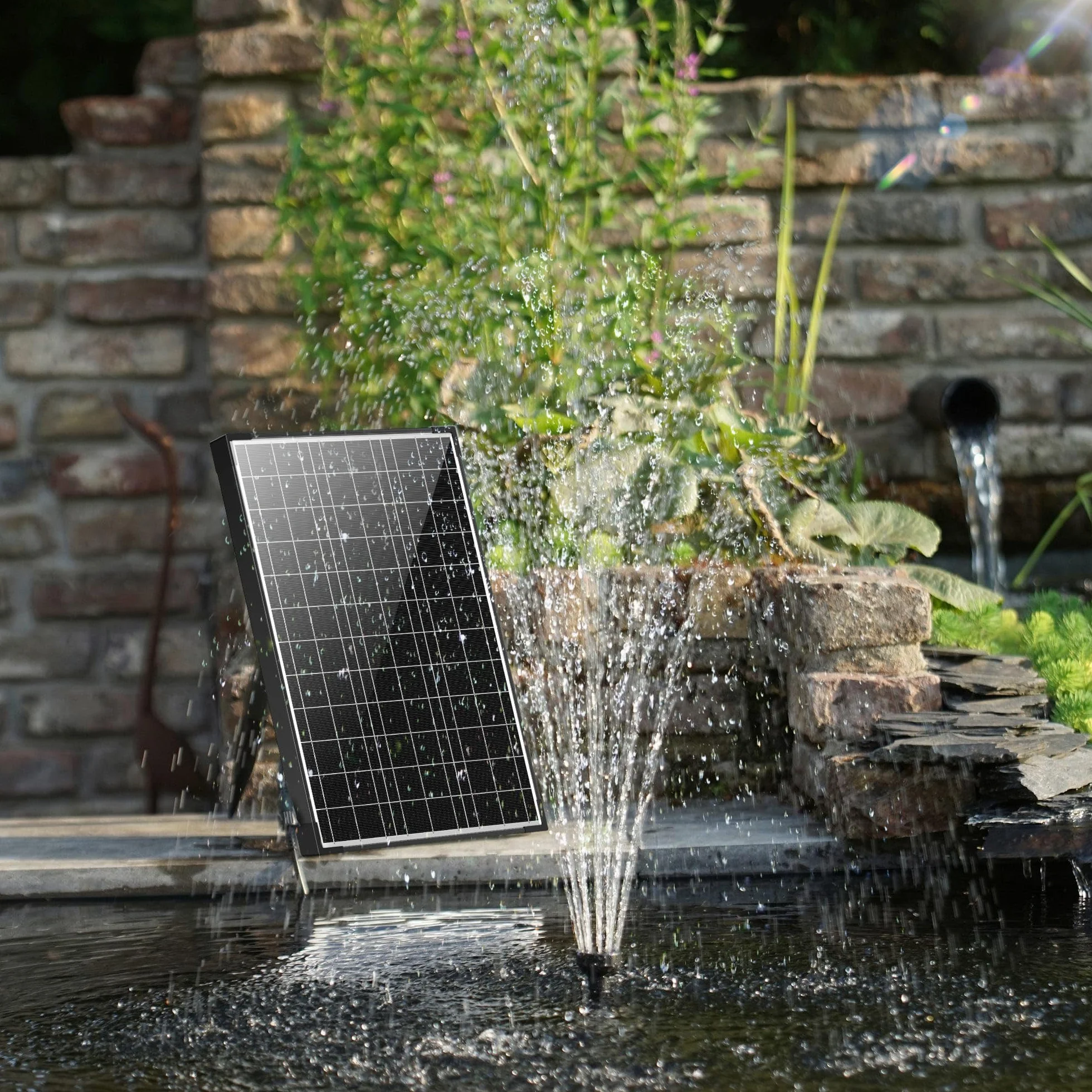 Pompa fontana solare Biling con filtro, portata 875 L/H, cavo 5 m per stagno e cascata