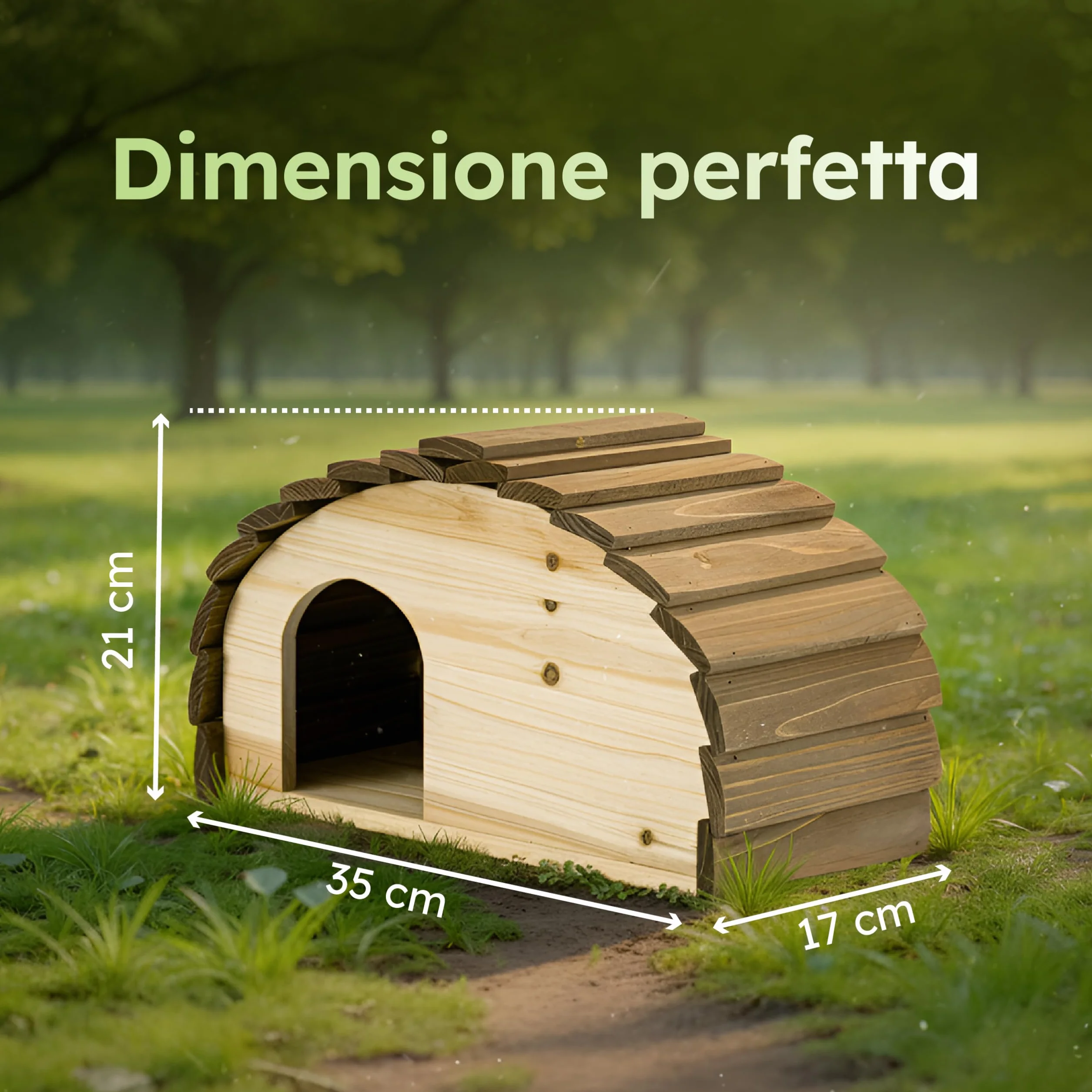 Moorland Casetta per ricci – Rifugio invernale 35×21 cm con base fissa, ingresso ventilato a labirinto e tetto fisso, in legno FSC, resistente alle intemperie per giardino