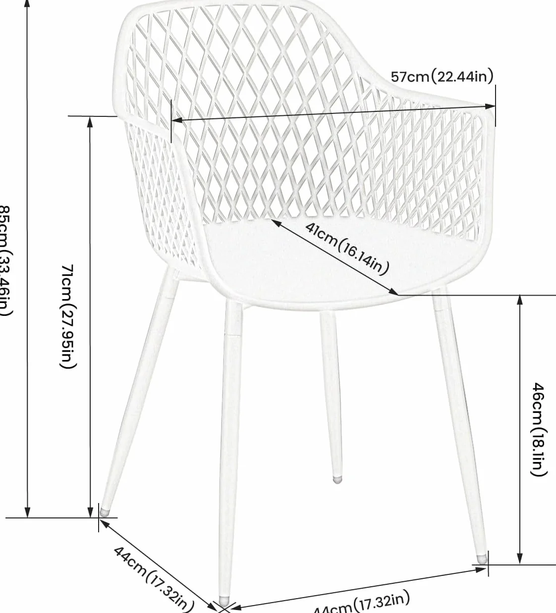 Set di 6 sedie da giardino con braccioli, resistenti fino a 120 kg, bianco