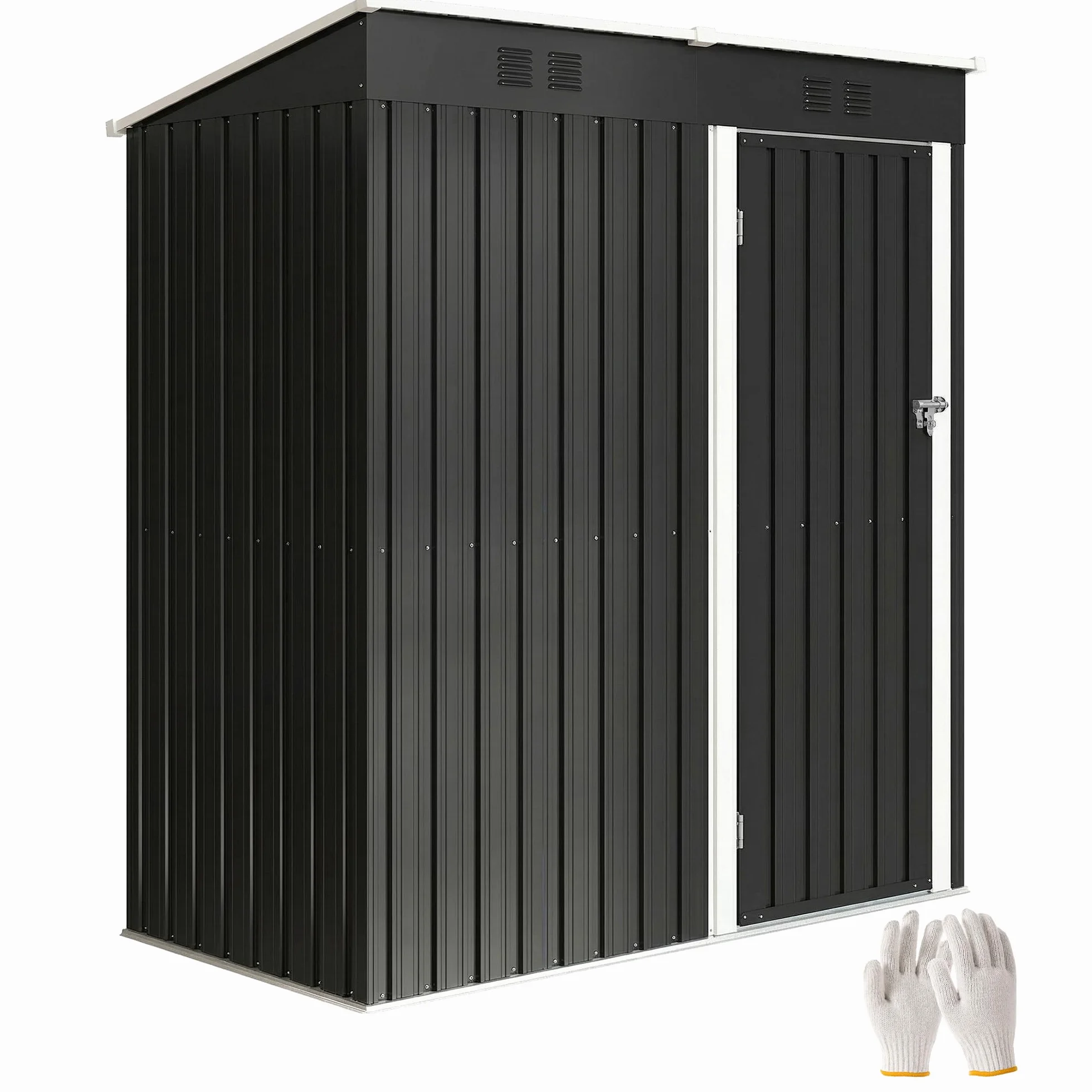 Outsunny Casetta da Giardino 1.37m² in Acciaio Zincato con Prese d'Aria, Capanno da Giardino con Porta Bloccabile, Tetto Inclinato, Guanti, Capanno Attrezzi da Esterno, 163x90x179 cm, Grigio Scuro