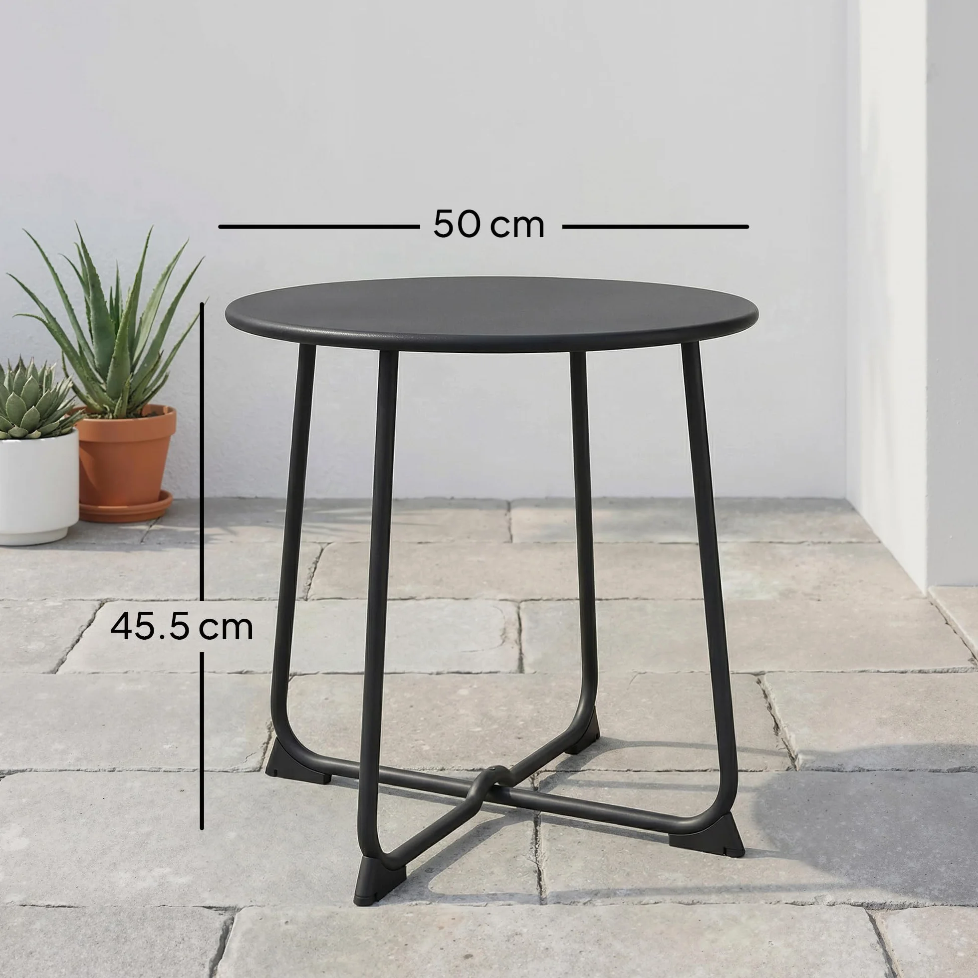 Outsunny Tavolino da Caffè da Giardino Rotondo 50 cm Stile Industriale con Piedini Antiscivolo, Tavolo da Caffè con Base a X in Metallo, per Balcone, Giardino, Terrazza, Soggiorno, Nero