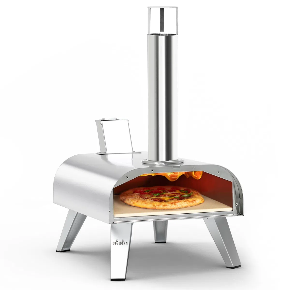 BIG HORN OUTDOORS Forno a Pellet per Pizza 12 Pollici, Portatile con Pietra Refrattaria, Acciaio Inox