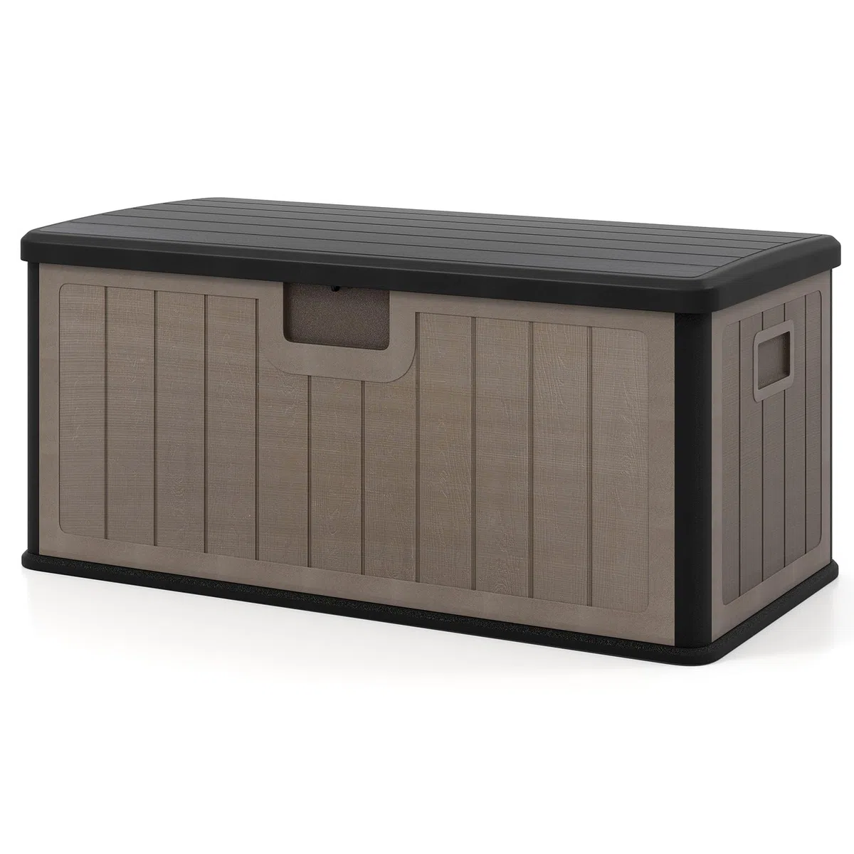 RELAX4LIFE Cassapanca Contenitore da Esterno cper Esterni da 378 L, in Resina per Interni ed Esterni con Coperchio Bloccabile, Impermeabile per,Attrezzi, Accessori per Piscina (MARRONE 2)