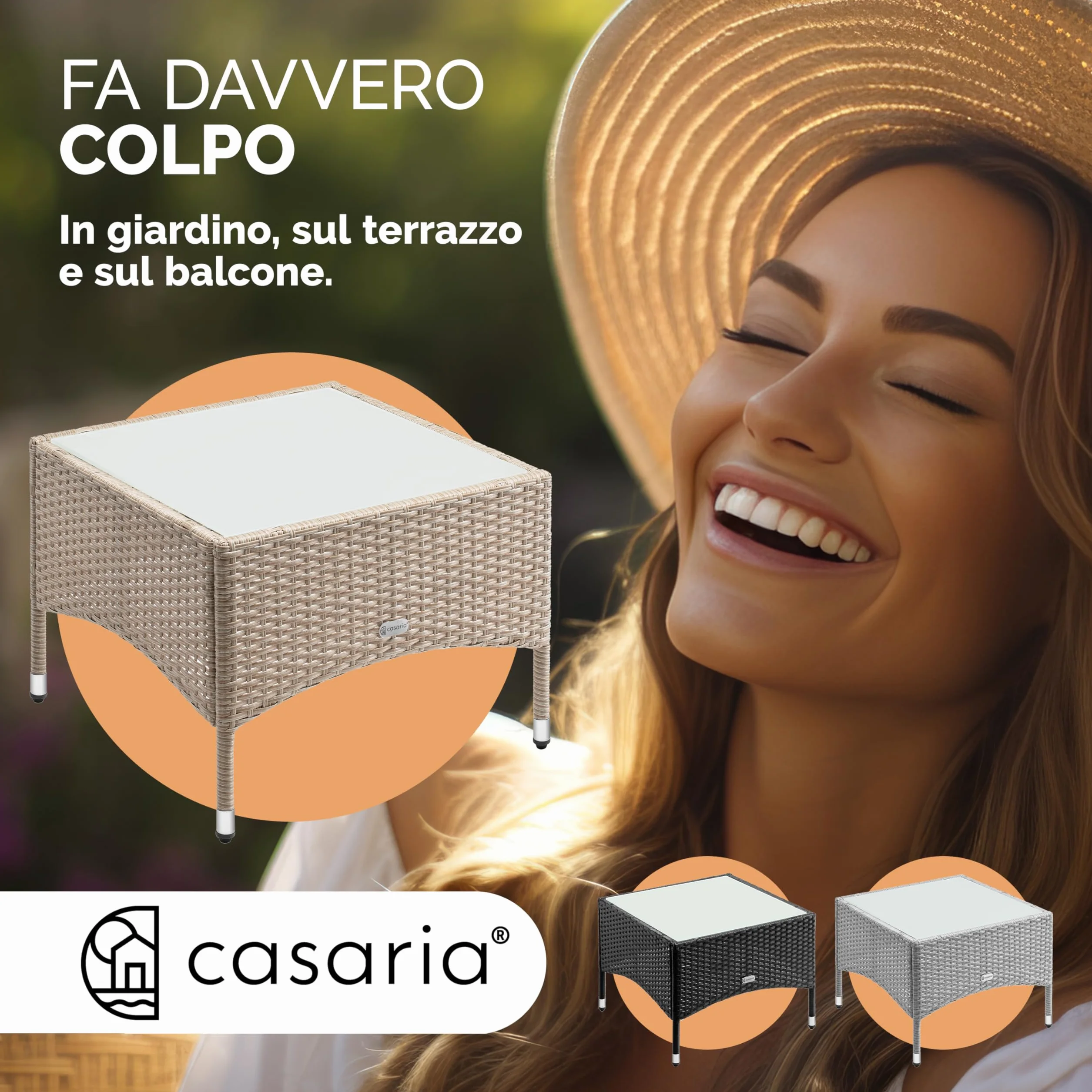 Casaria Tavolino da Giardino Esterno in Polyrattan 58x58x42cm Tavolo Basso da Caffè Quadrato Vetro
