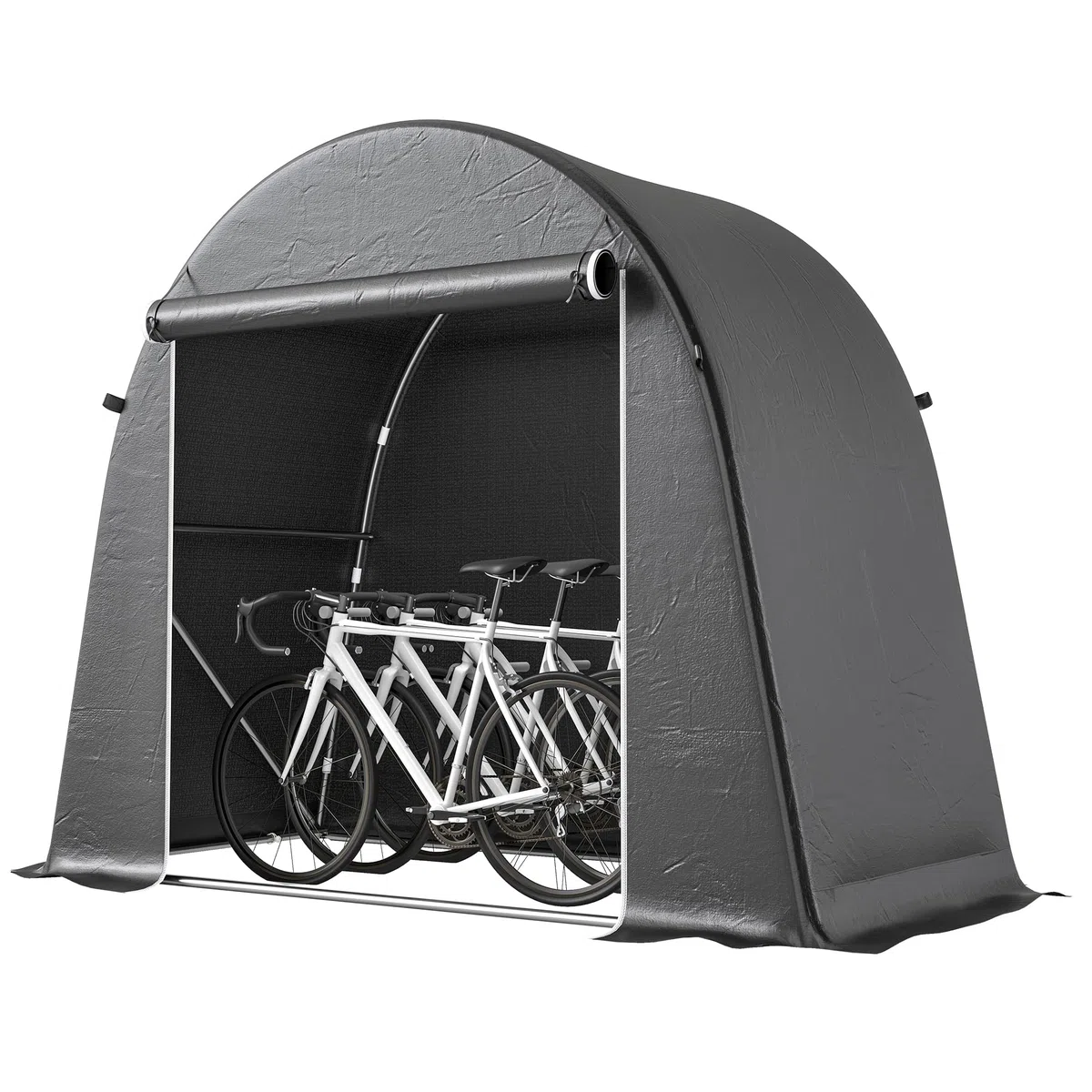 Outsunny Tenda Garage per Biciclette da Esterno Impermeabile 245x120x200 cm Capanno da Giardino con Ingresso con Zip per Attrezzi in Metallo Zincato e Tessuto PE Grigio Scuro