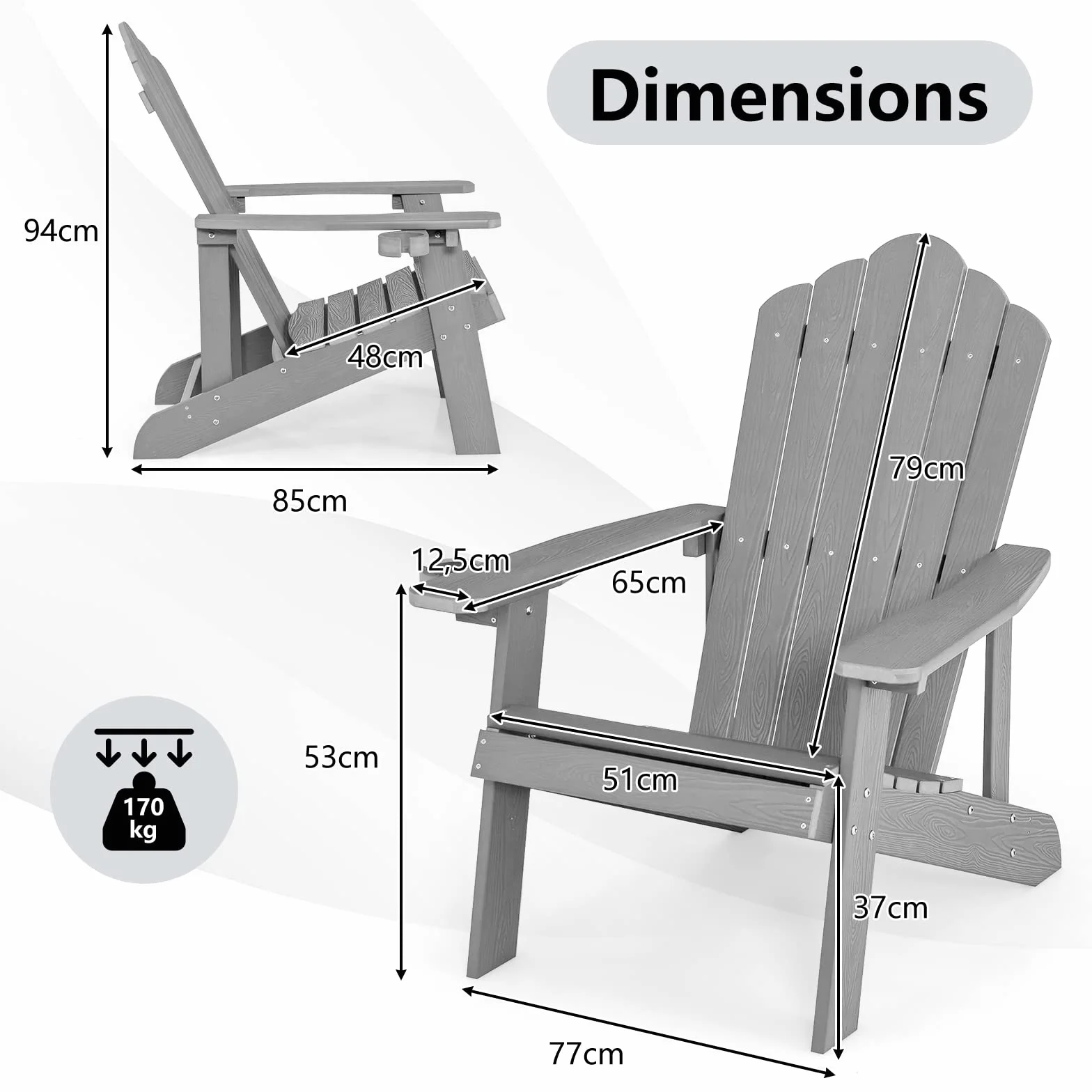 GIANTEX Poltrona Adirondack in Legno, Grande Sedia Lounge per Patio con Portabicchieri Integrato, Struttura Resistente alle Intemperie, Modello da Esterno per Giardino e Terrazzo, 85 x 77 x 94 cm