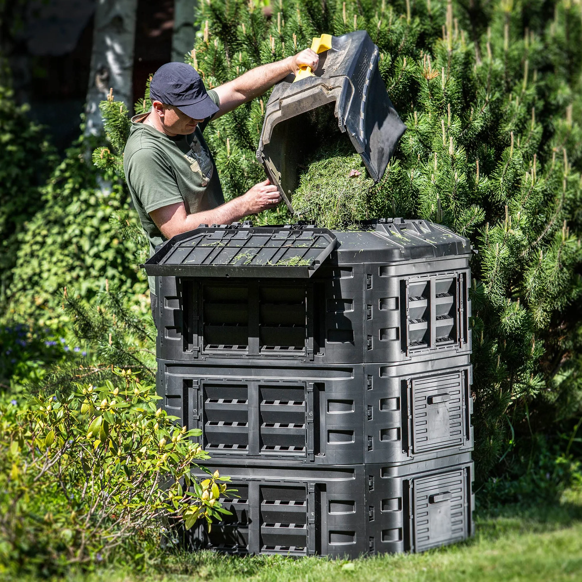 KADAX Composter Termico 860L z Coperchio Pieghevole, Sistema di Compostaggio Rapido in Plastica