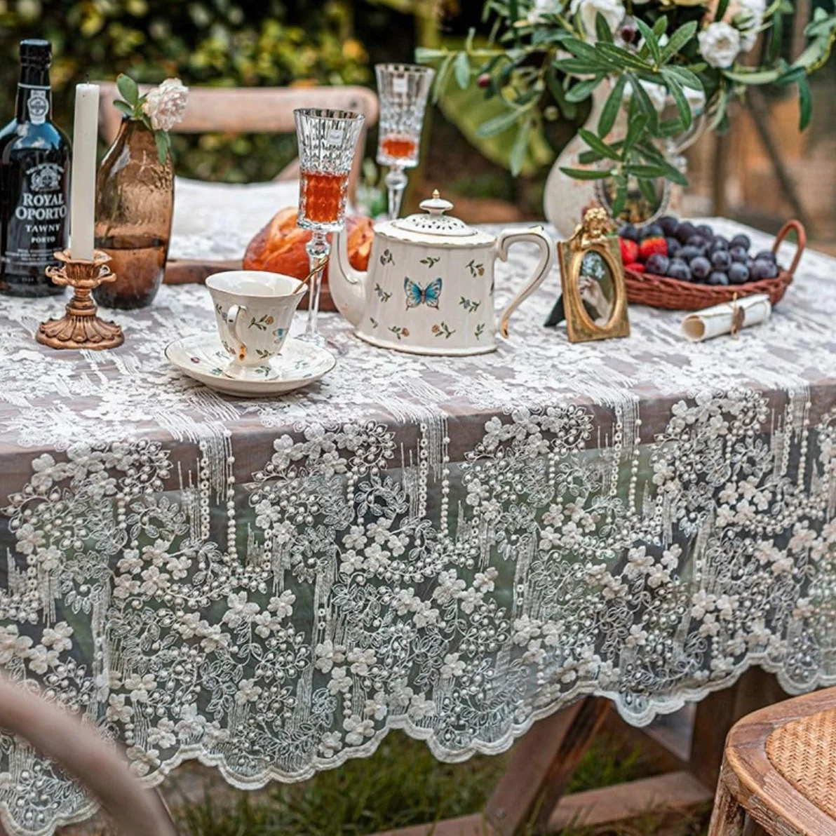 Tovaglia in pizzo vintage tinta unita 220x130 cm rotonda rettangolare per tavolo da pranzo