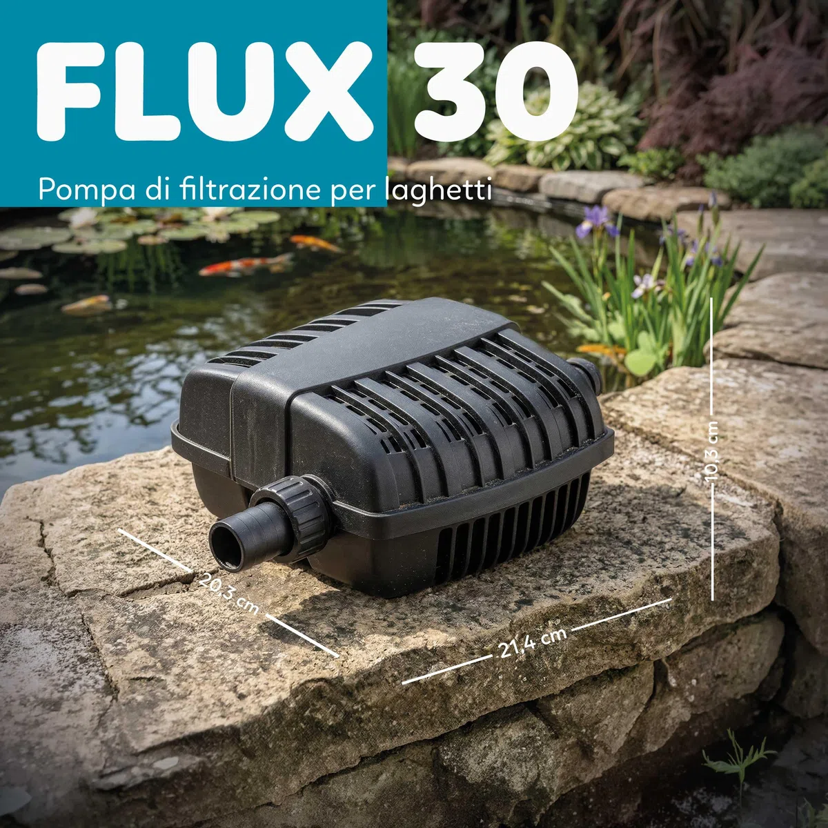 AQPOND Flux Pompa per Laghetto e Fontane da Giardino – Pompa Sommergibile ad Alta Portata per Cascate, Ruscelli e Filtri Laghetto – Design Compatto con Cavo Lungo 5 metri 3000lt/h