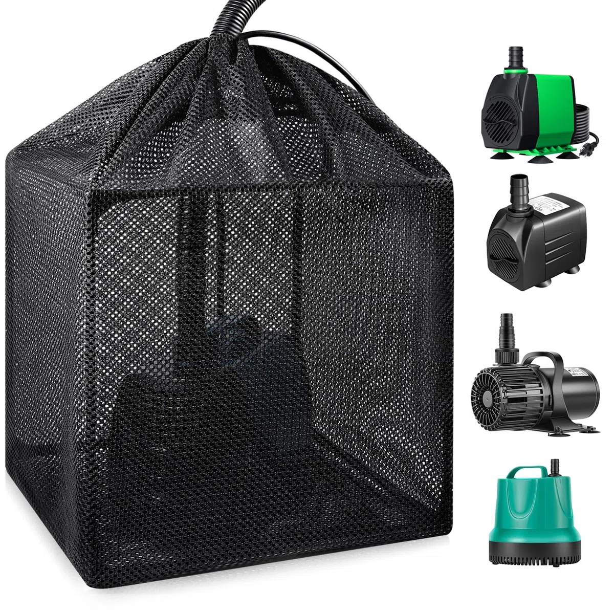 OUMEE Contenitore per filtro a pompa, borsa barriera per laghetti, grandi sacchetti a rete per filtri per laghetti d'acqua all'aperto (13,2 cm)
