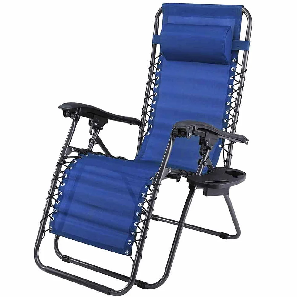 BAKAJI Sedia a Gravità Zero Pieghevole Salvaspazio con Vassoio Acciaio 22mm Reclinabile Texilene Blu