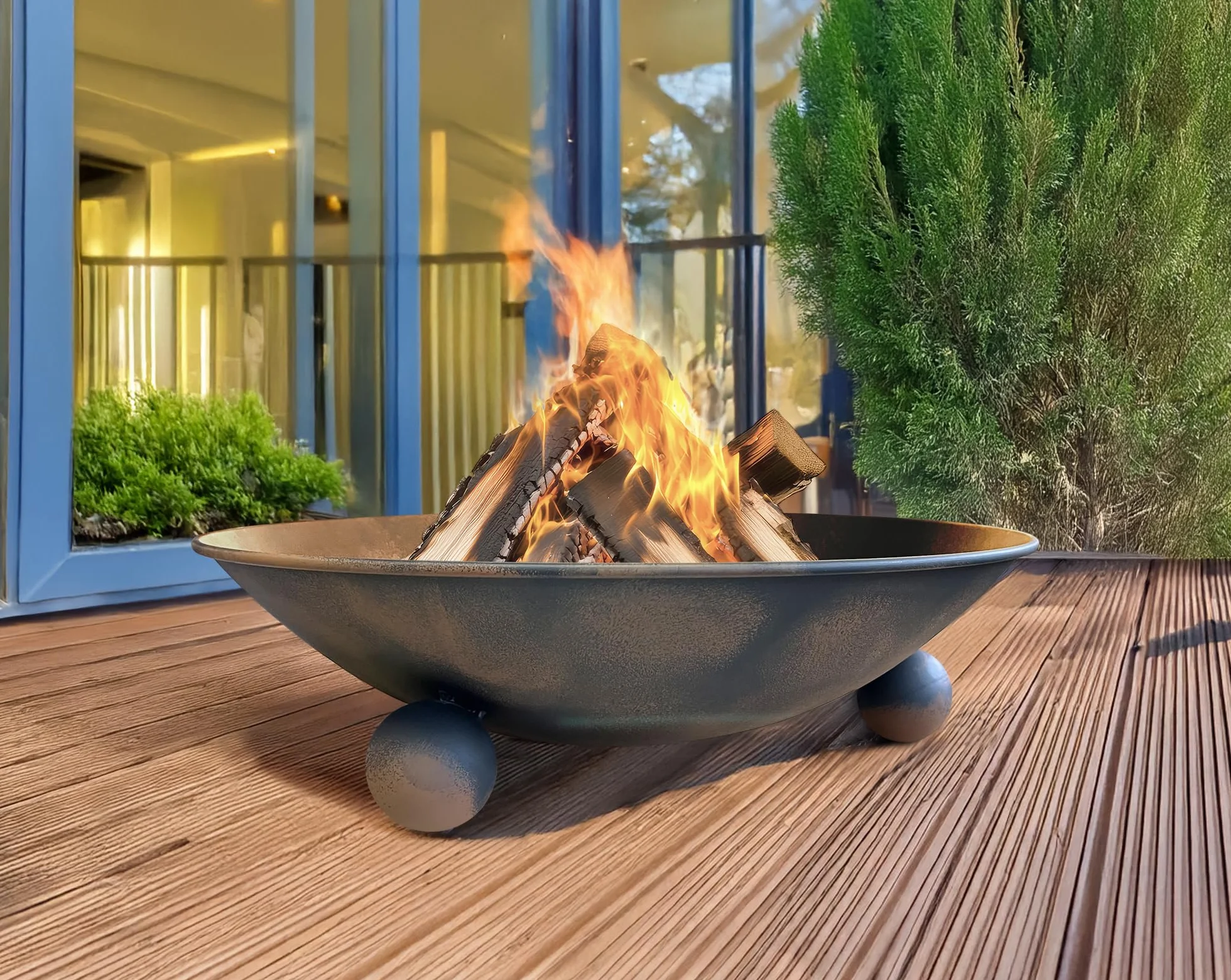 IlGruppone Braciere da Giardino Ø57 Cm Cesto da Fuoco Design Moderno Colore Ruggine con Fori Drenaggio