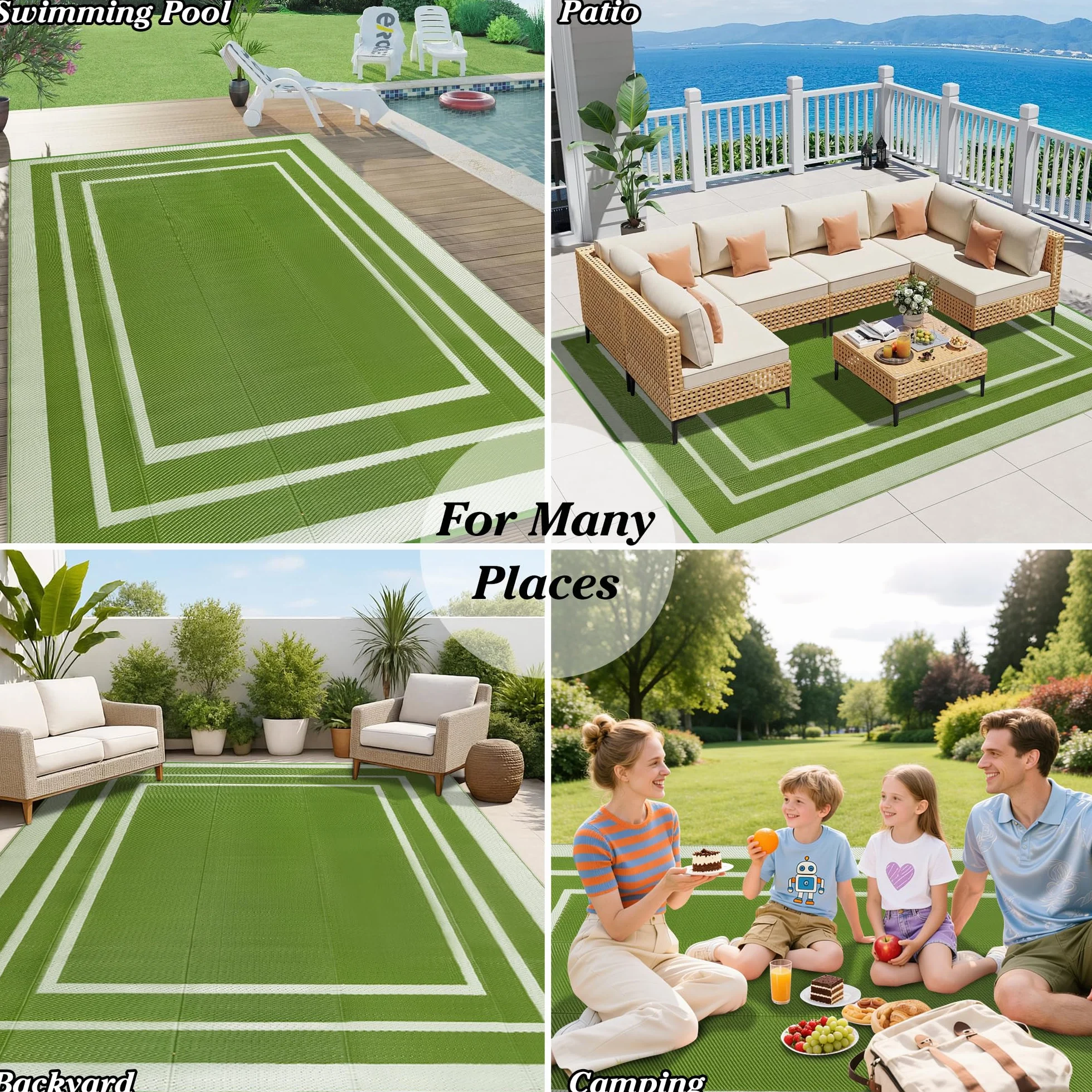 Tappeto da Esterno Terrazza 180x270cm Impermeabile Giardino Plastica Reversibile Balcone Lavabile Verde