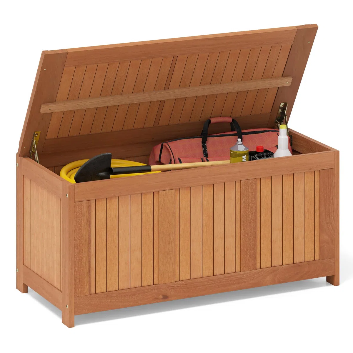 COSTWAY Baule da Giardino 220L, 3 in 1 Cassapanca Contenitore in Legno Massello con Coperchio Ribaltabile e Bordi Rialzati, Panca Portaoggetti per Interni e Esterni, 113,5 x 52 x 58,5 cm