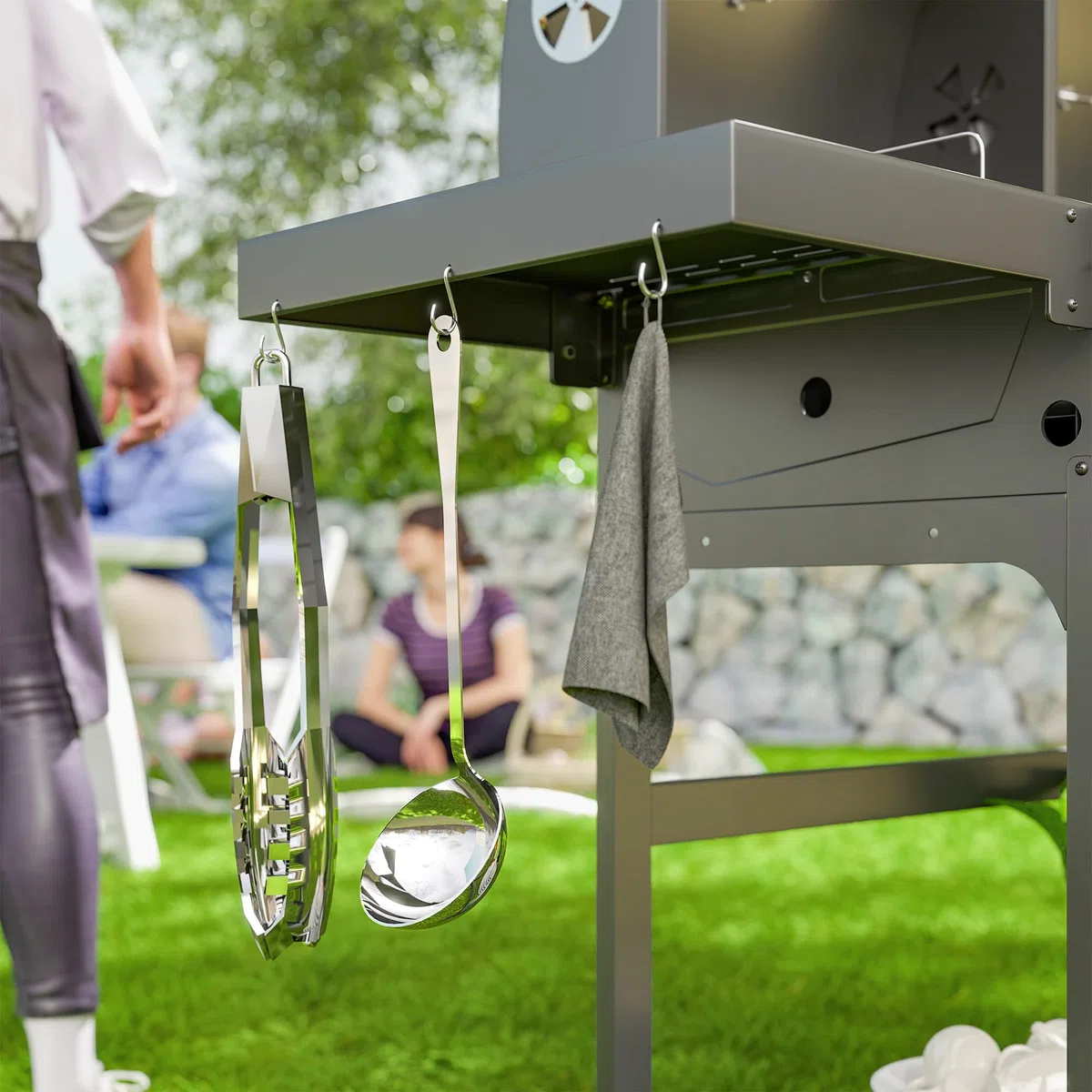Outsunny Barbecue a Carbone e Gas in Acciaio, BBQ 2+1 Bruciatori 7kW con Coperchio, Termometro, Ruote, Nero