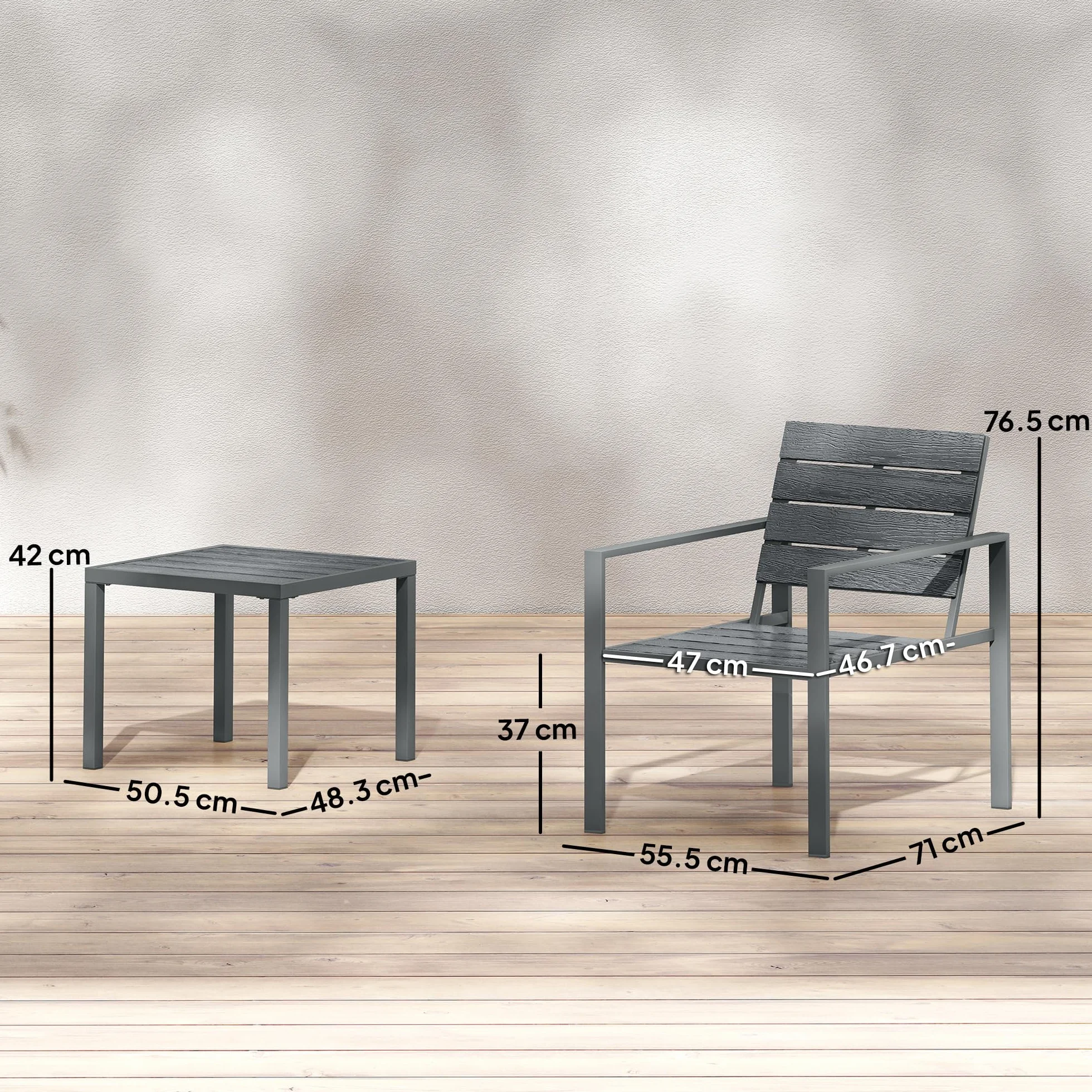 Outsunny Set da Bistrò 3 Pezzi, Set da Giardino in Metallo con Sedie HDPE e Tavolo, Grigio Scuro