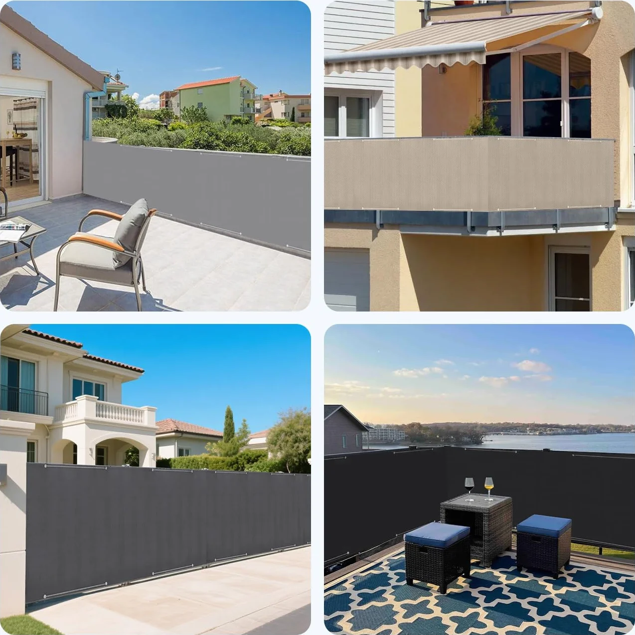 Sekey Recinzione Copertura per Balcone Protezione della Privacy Schermo in Polyster Opaco, per Balcone Giardino terrazza, con Occhielli Corde e Fascetta, 120 x 600cm Taupe