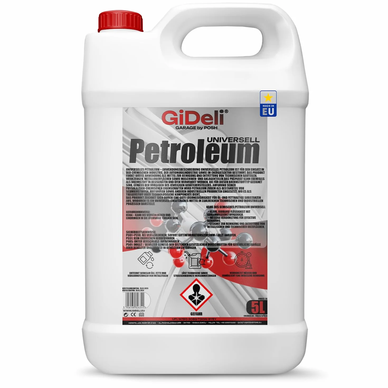 GiDeli Petroleum 5 l Olio per Lampada Inodore Alta Purezza per Lampade a Petrolio
