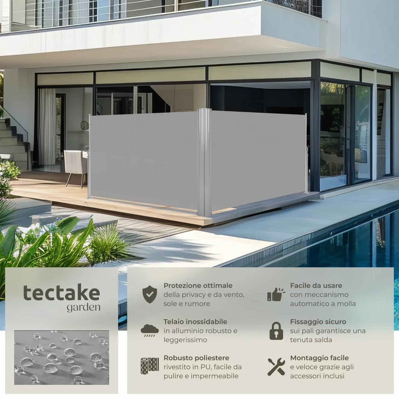 Tectake Tenda Frangivento Doppia Estensibile Cassettone Alluminio 160x600 cm Grigio