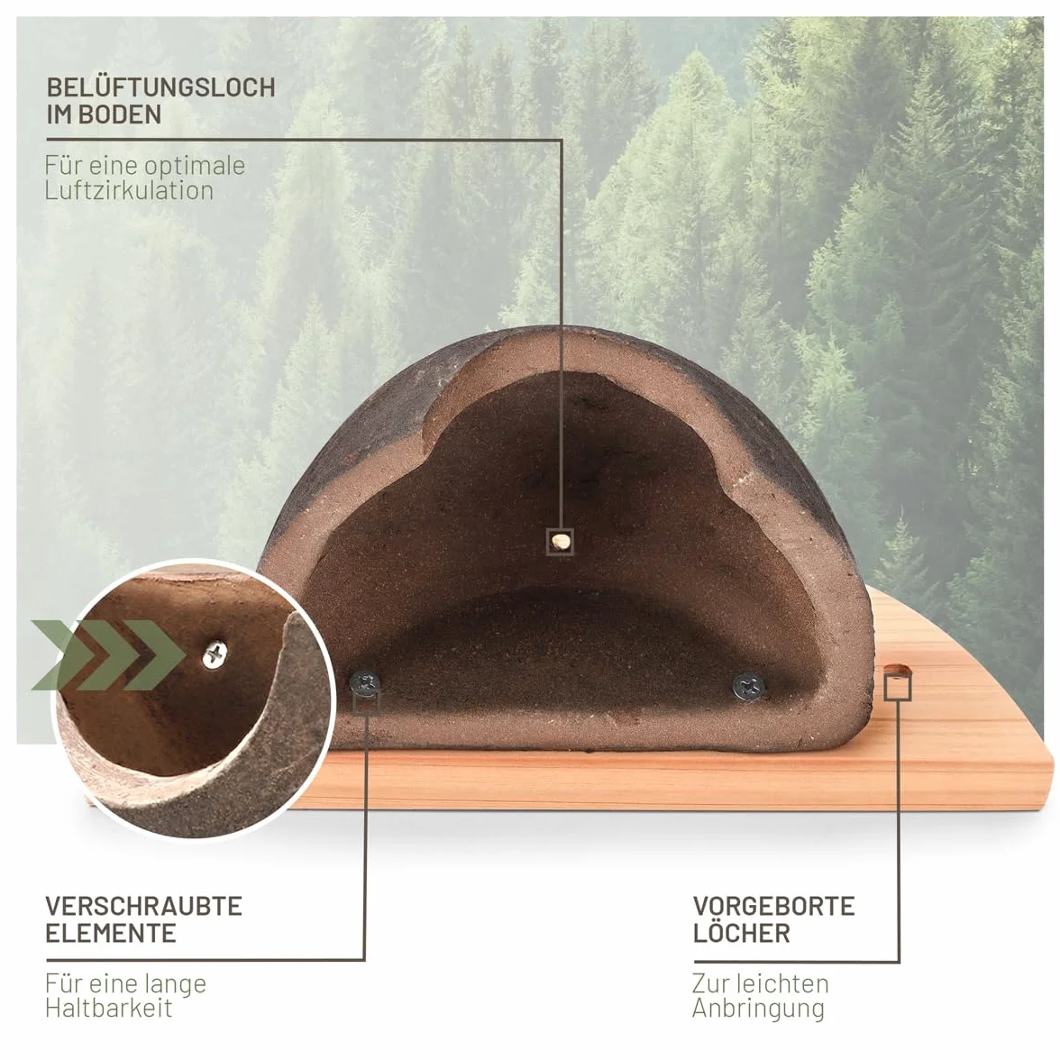Nido per rondini in legno massiccio e argilla naturale wildtier liebe - resistente agli agenti atmosferici
