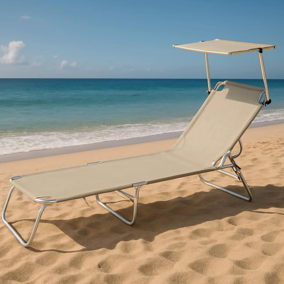 VIRSUS Lettino Prendisole Pieghevole 180x55x90 cm Textilene Metallo Tubolare 18mm Peso Max 120kg Beige