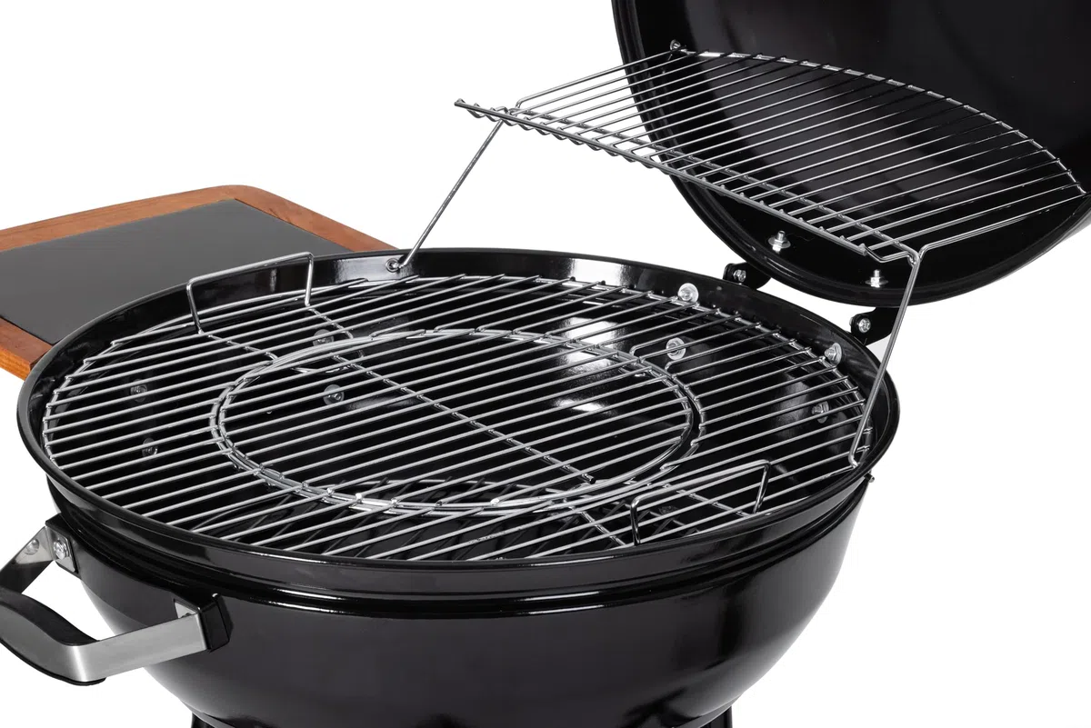 Tarrington House Barbecue a Carbone Burnaby Ø 53 cm, Acciaio, con Tavolino Laterale Pieghevole, 2 Ruote, Nero