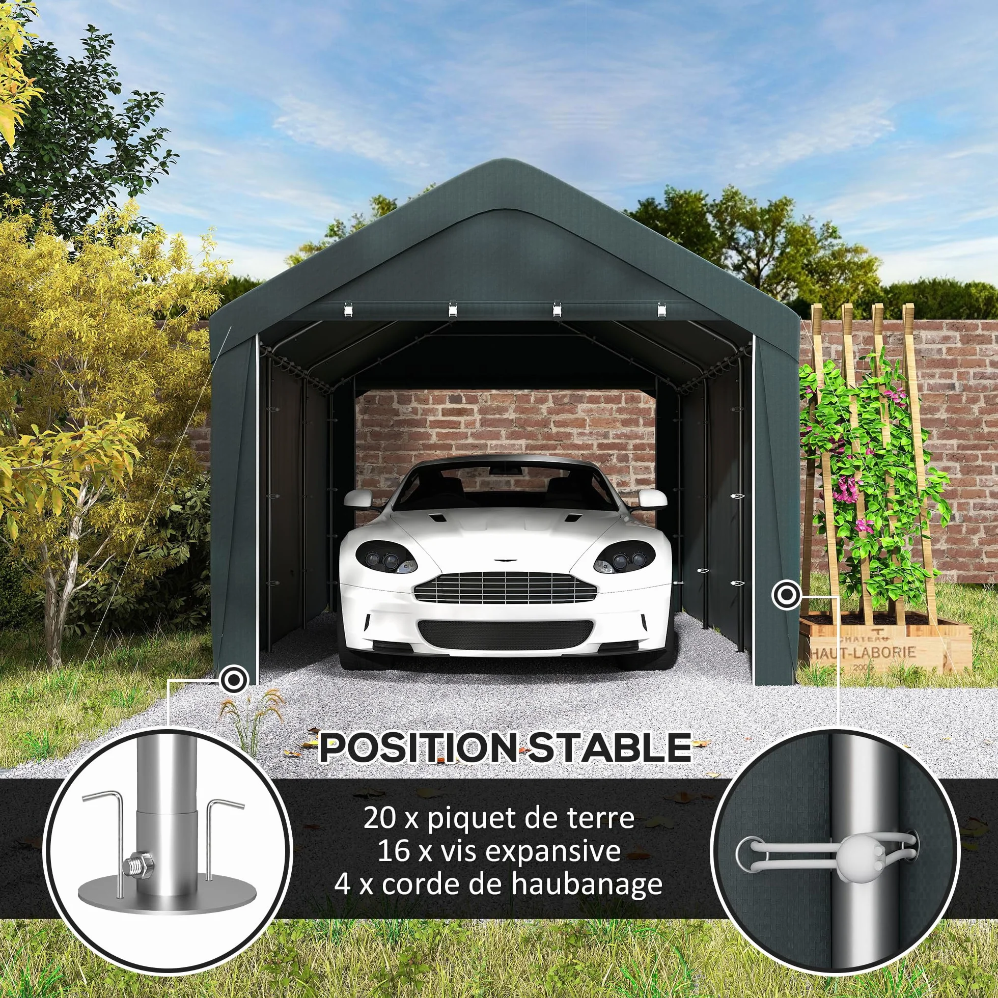 Outsunny Carport tenda da garage 3 x 6 m, tettoia per auto all'aperto, tenda di stoccaggio con pareti laterali rimovibili e 2 porte con cerniera avvolgibili, tettoia per auto, camion, barca, grigio