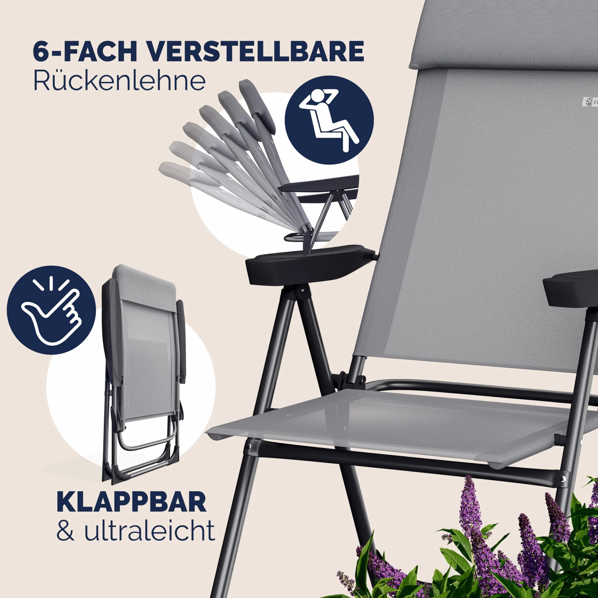 Casaria Set 2 Sedie da Giardino Pieghevoli Regolabili 7 Posizioni Alluminio