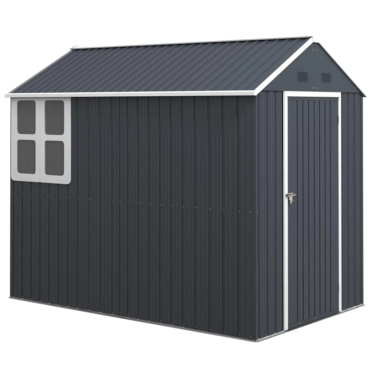 Outsunny Casetta da Giardino Porta Attrezzi in Acciaio Zincato e PP con 4 Prese d'Aria e Finestra, 259x171x222 cm, Grigia e Bianca