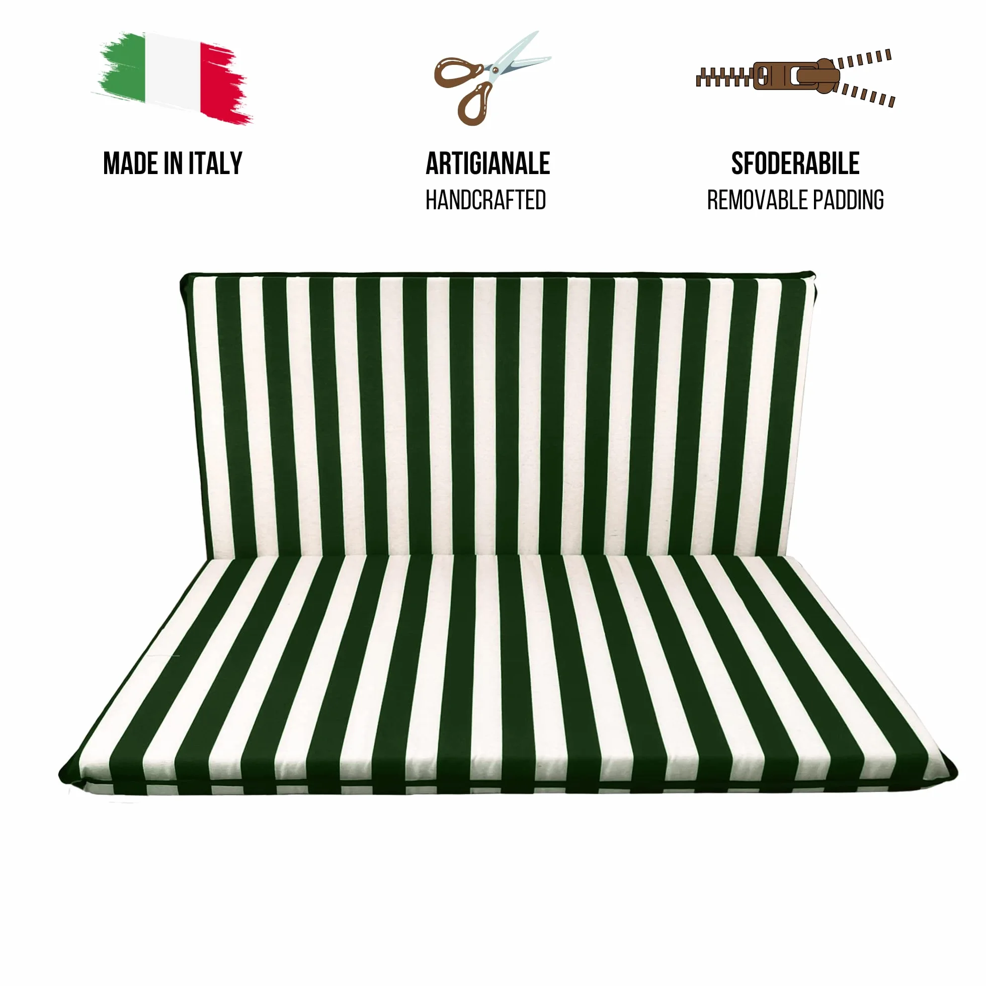Il Tuo Artigiano Design Cuscino Fasciato per Dondolo da Giardino 2-3-4 Posti - Made in Italy (Bianco E Verde)