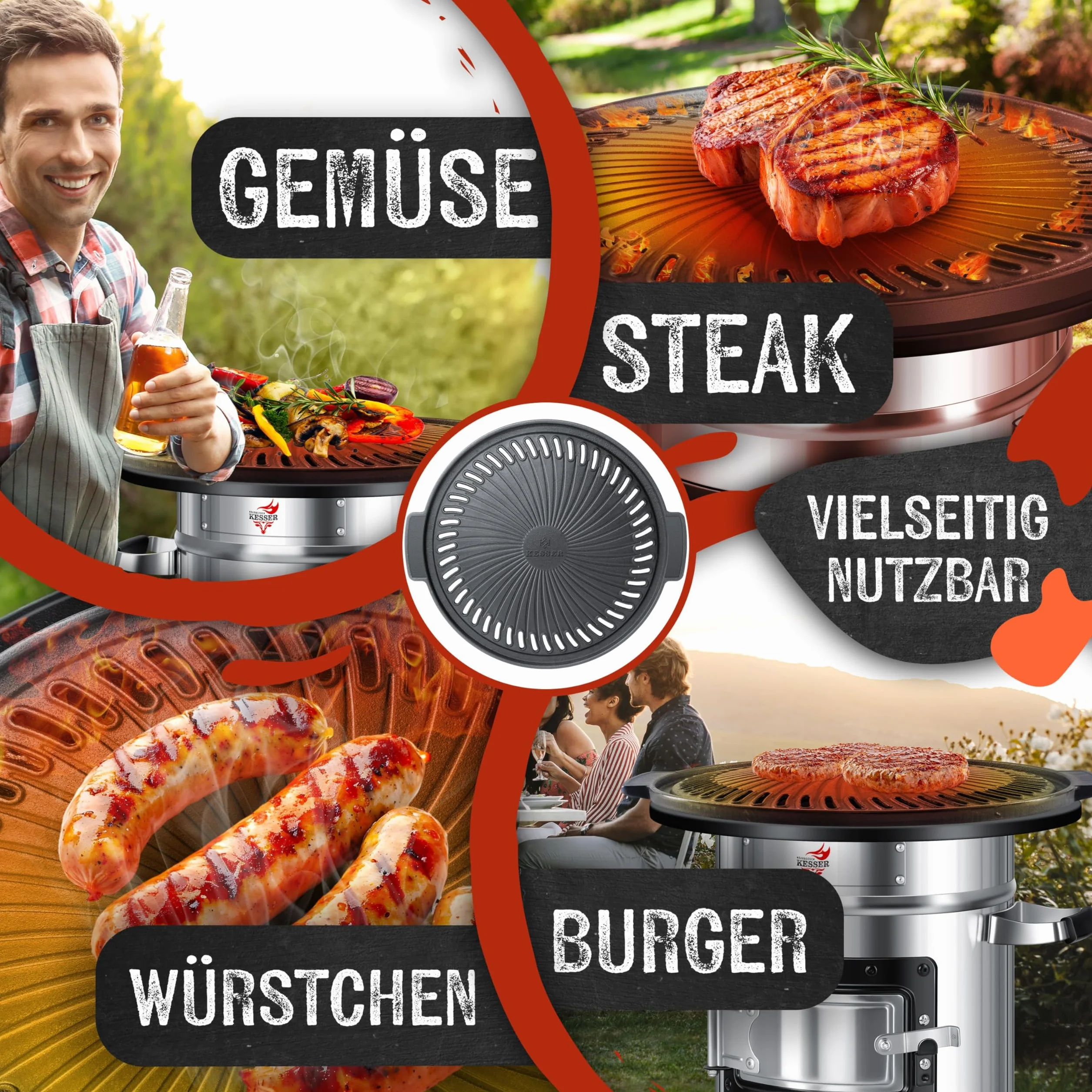 KESSER® Piastra per Forno a Razzo, Olandese, a Legna da Campeggio, Barbecue