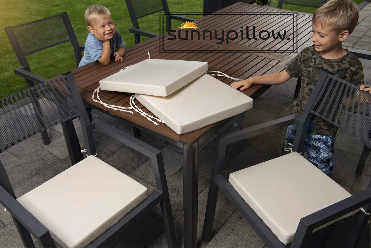 Sunnypillow 4 Cuscini per Sedia con Nastri 40x40 cm 5 cm Spessore per Sedie Panche Interno Esterno Cremoso