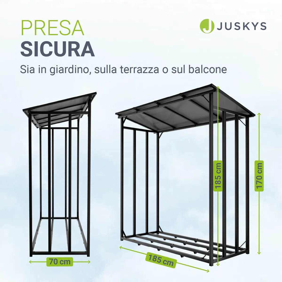 Juskys Portalegna da esterno con tetto, resistente agli agenti atmosferici, telo anti-UV, fondo rialzato