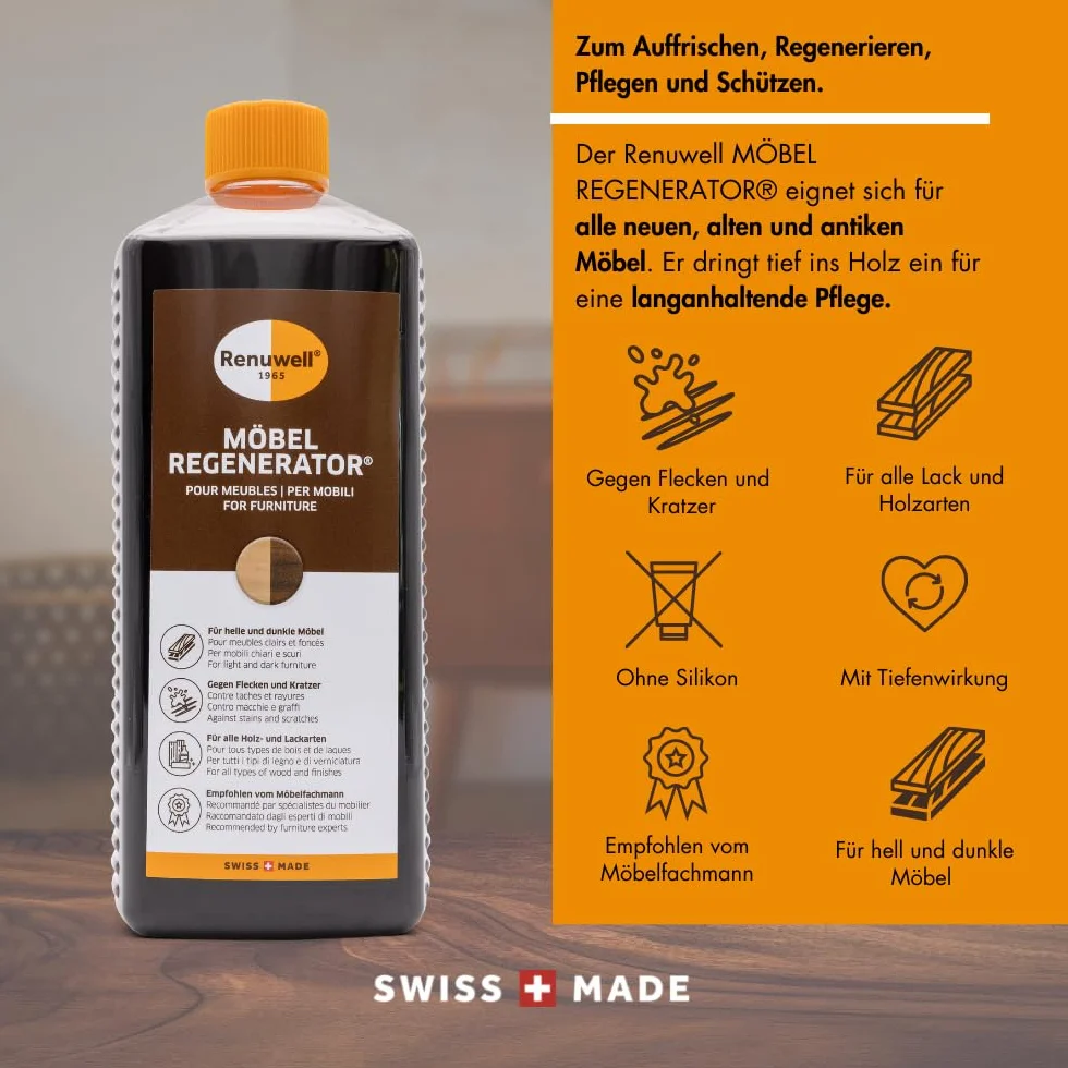Rigeneratore per mobili Renuwell 1 litro cura intensiva legno rimuove macchie graffi anelli calore