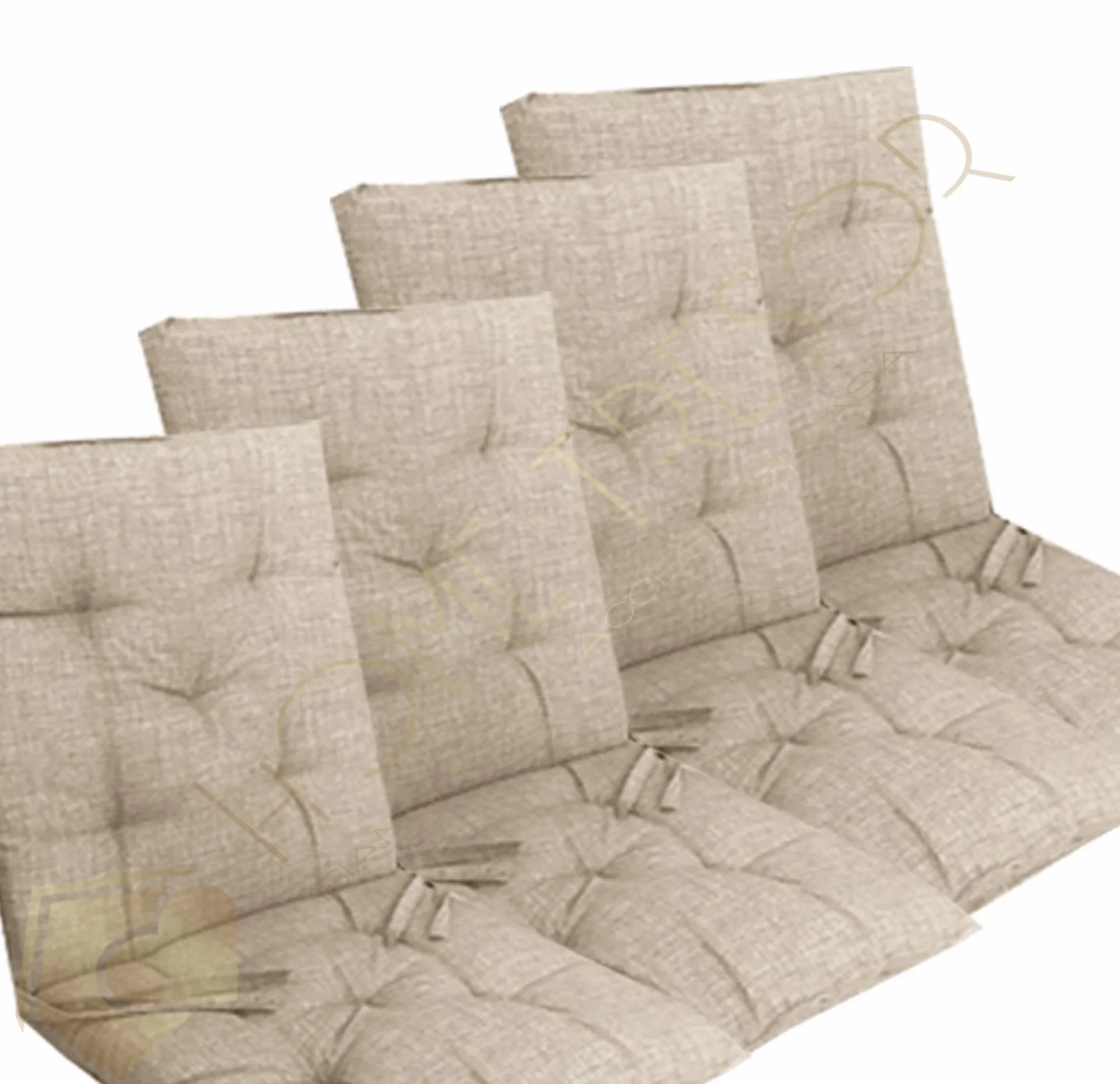 Home Tresor - Set Cuscini per Sedie con Schienale, Cuscini per Sedie da Interno, Esterno, Cucina, Giardino Cuscini Coprisedia Imbottiti 6 cm. con Schienale 4 Pezzi (Beige)