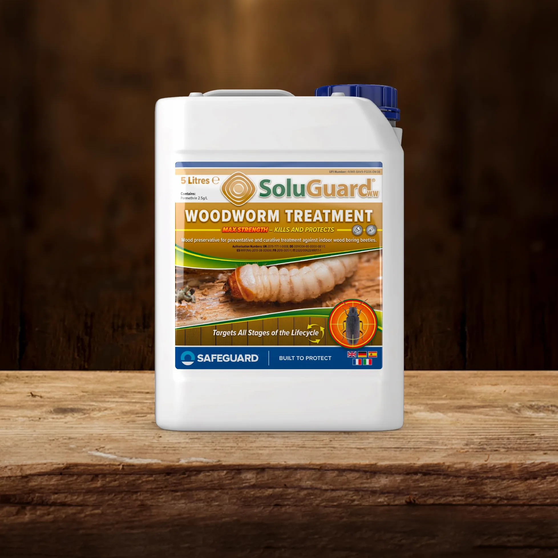 Soluguard Antitarlo – 5 Litri – Trattamento Antitarlo e Antitermiti per Legno, Pronto all’Uso, ad Alta Concentrazione, Formula Trasparente