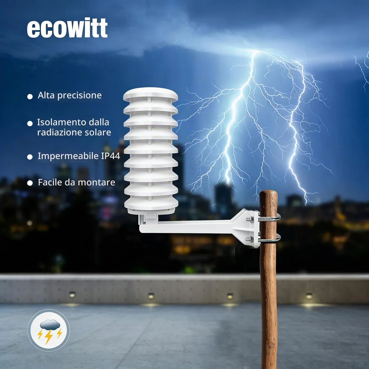 Ecowitt WH57 sensore wireless rilevamento fulmini schermo protettivo radiazione solare esterni