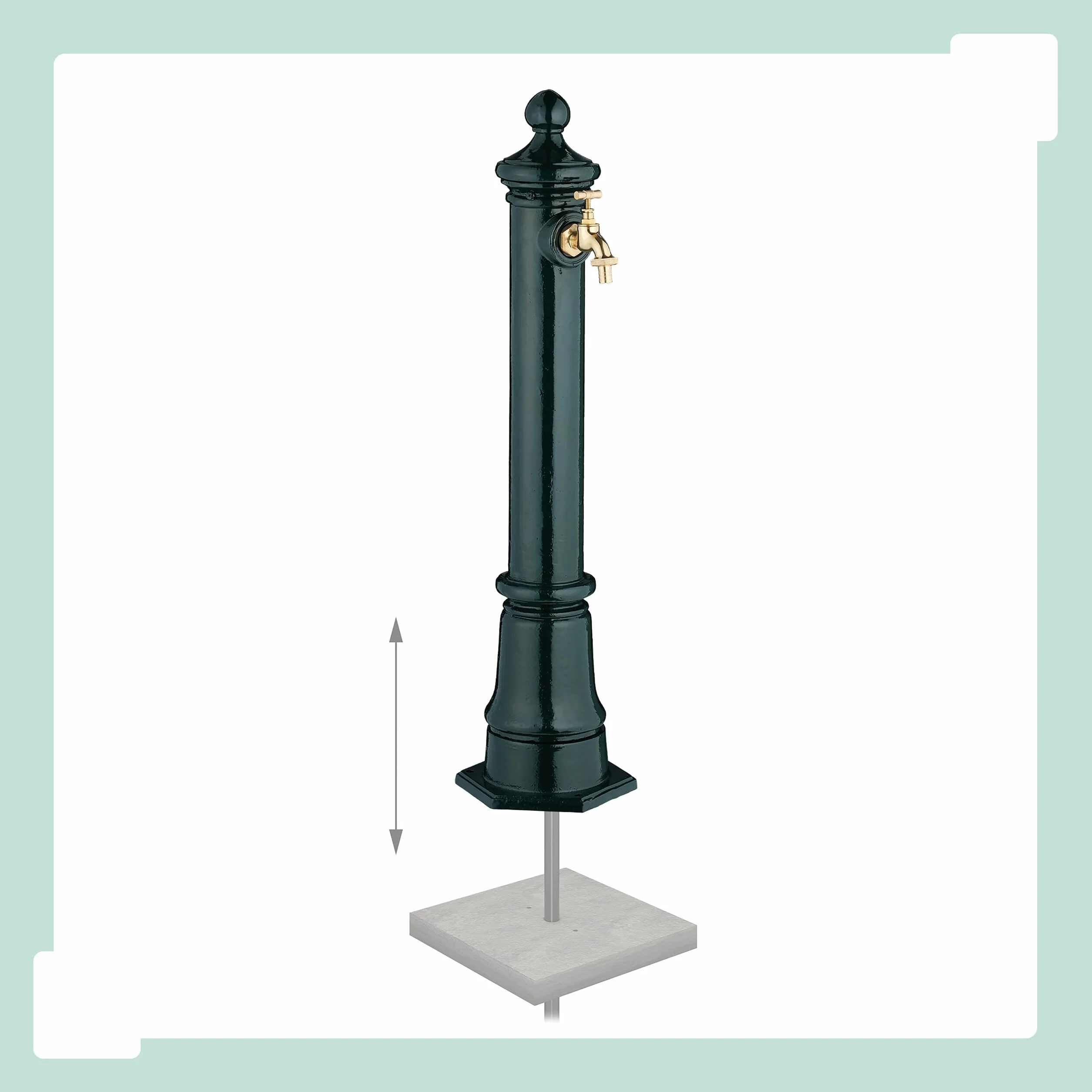 Relaxdays Fontana da Giardino in Stile Antico, Fontanella a Colonna con Rubinetto Acqua, HLP: 80x18x20,5 cm, Verde Scuro