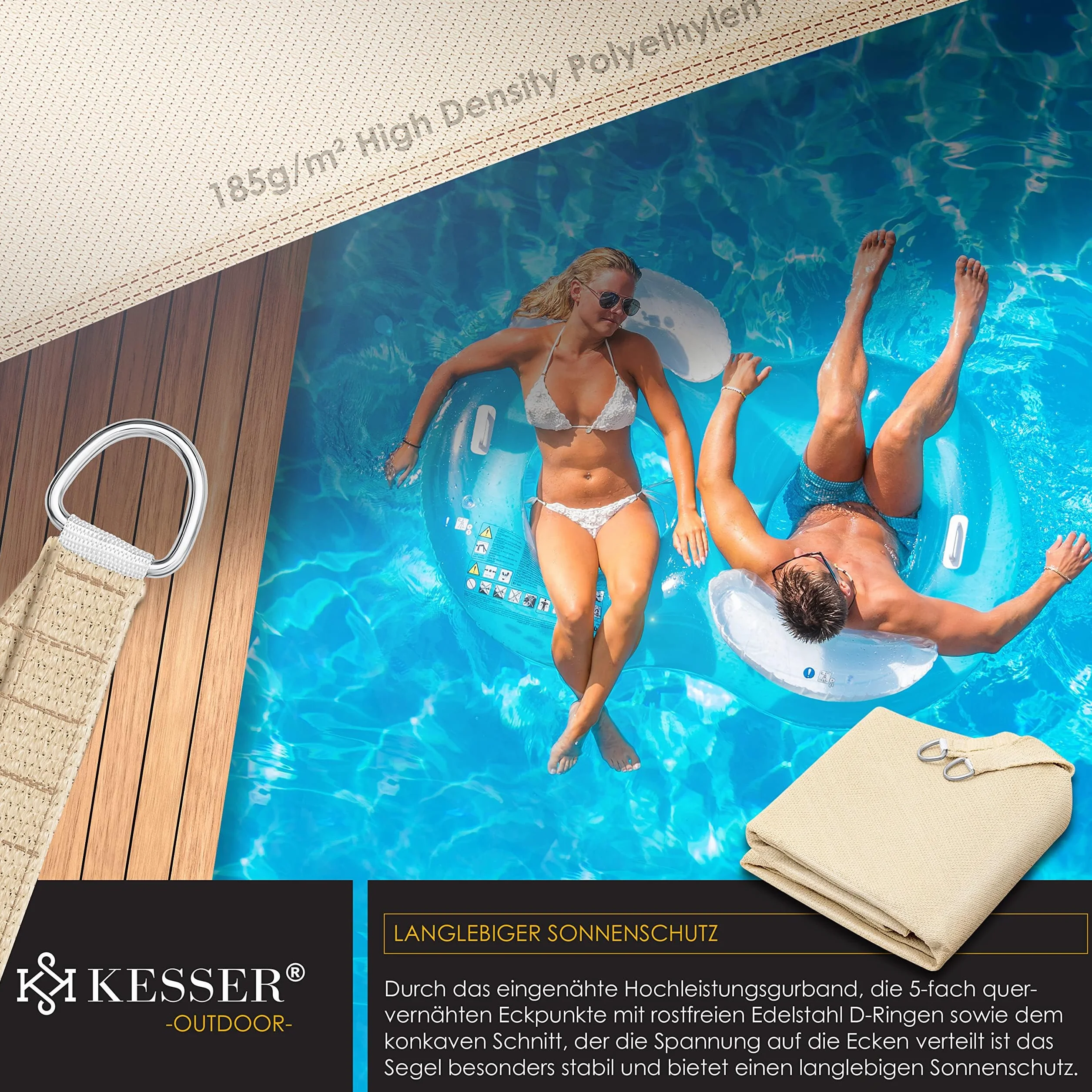 KESSER Tenda a Vela HDPE 5x7m Grigio idrorepellente antivento per Giardino Balcone Terrazzo