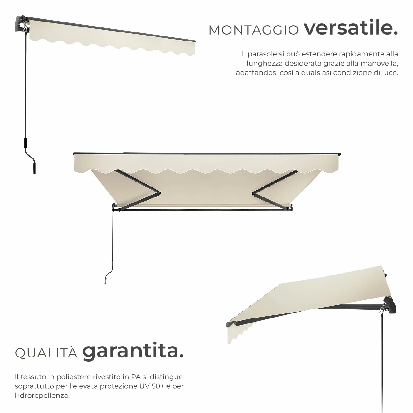Tectake Tenda da Sole Esterno Bracci Estensibili Avvolgibile Impermeabile Protezione UV 300x250 cm Beige