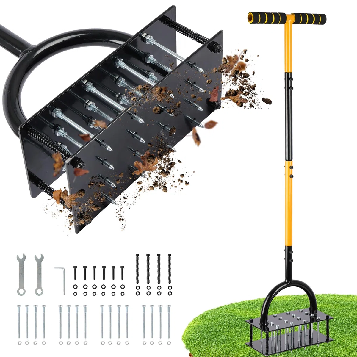 Securex aeratore per prato 2 in 1 scarificatore Heavy Duty 98 cm metallo impugnatura a T 16 picchi