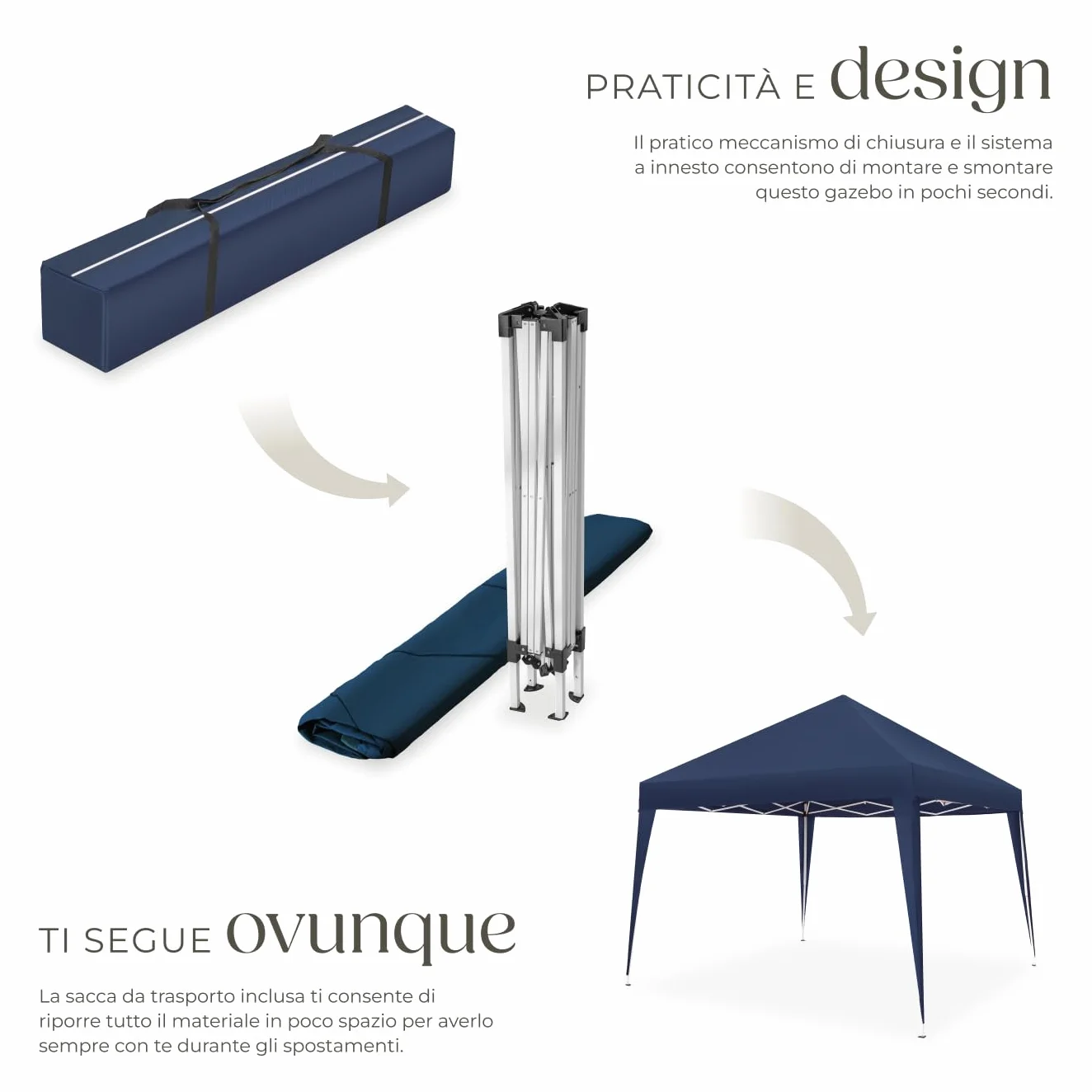 Tectake Gazebo da Giardino Regolabile 300x300x255 cm Blu - Padiglione Esterno Resistente con Telaio in Acciaio, Idrorepellente, UV